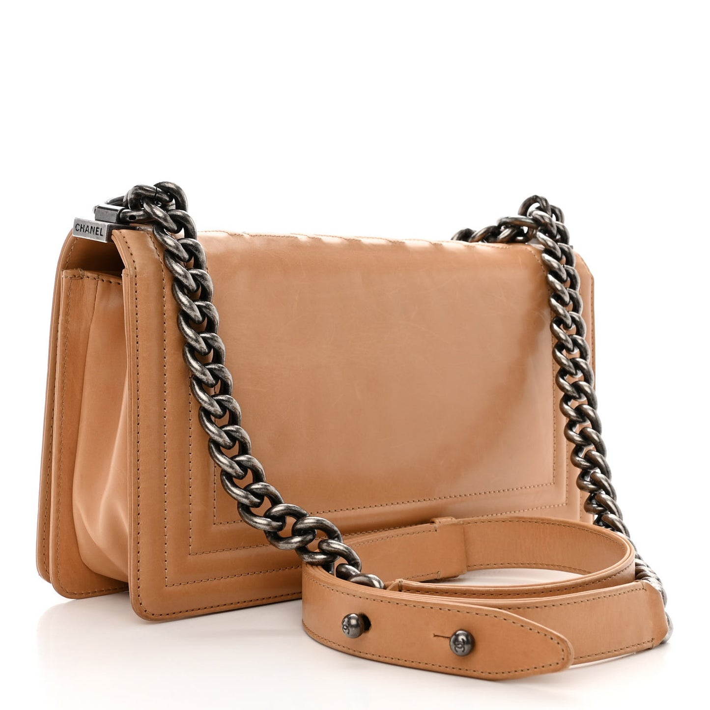 Glazed Calfskin Medium Boy Flap Dark Beige