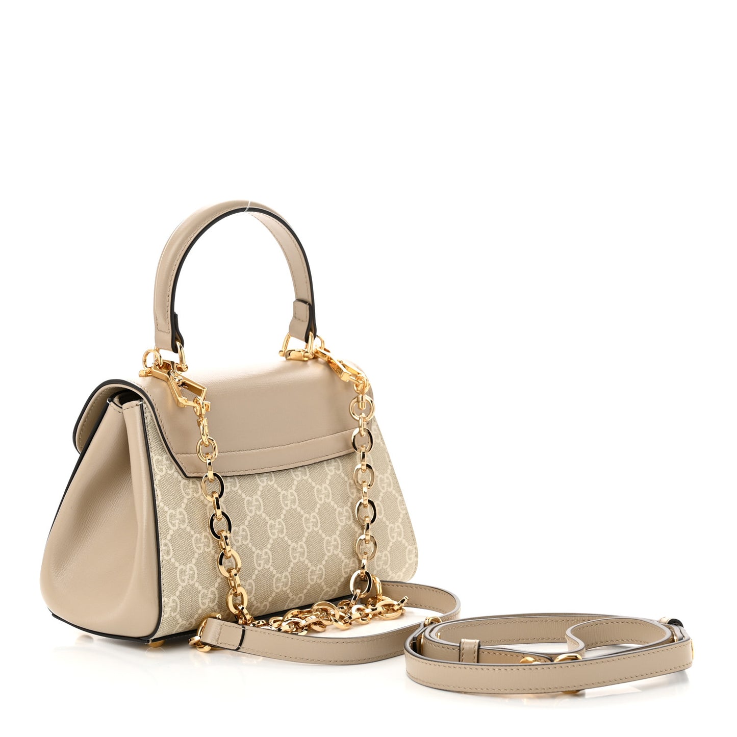 GG Supreme Monogram Azalea Calfskin Mini Horsebit 1955 Top Handle Flap Bag Beige Mystic White Oatmeal