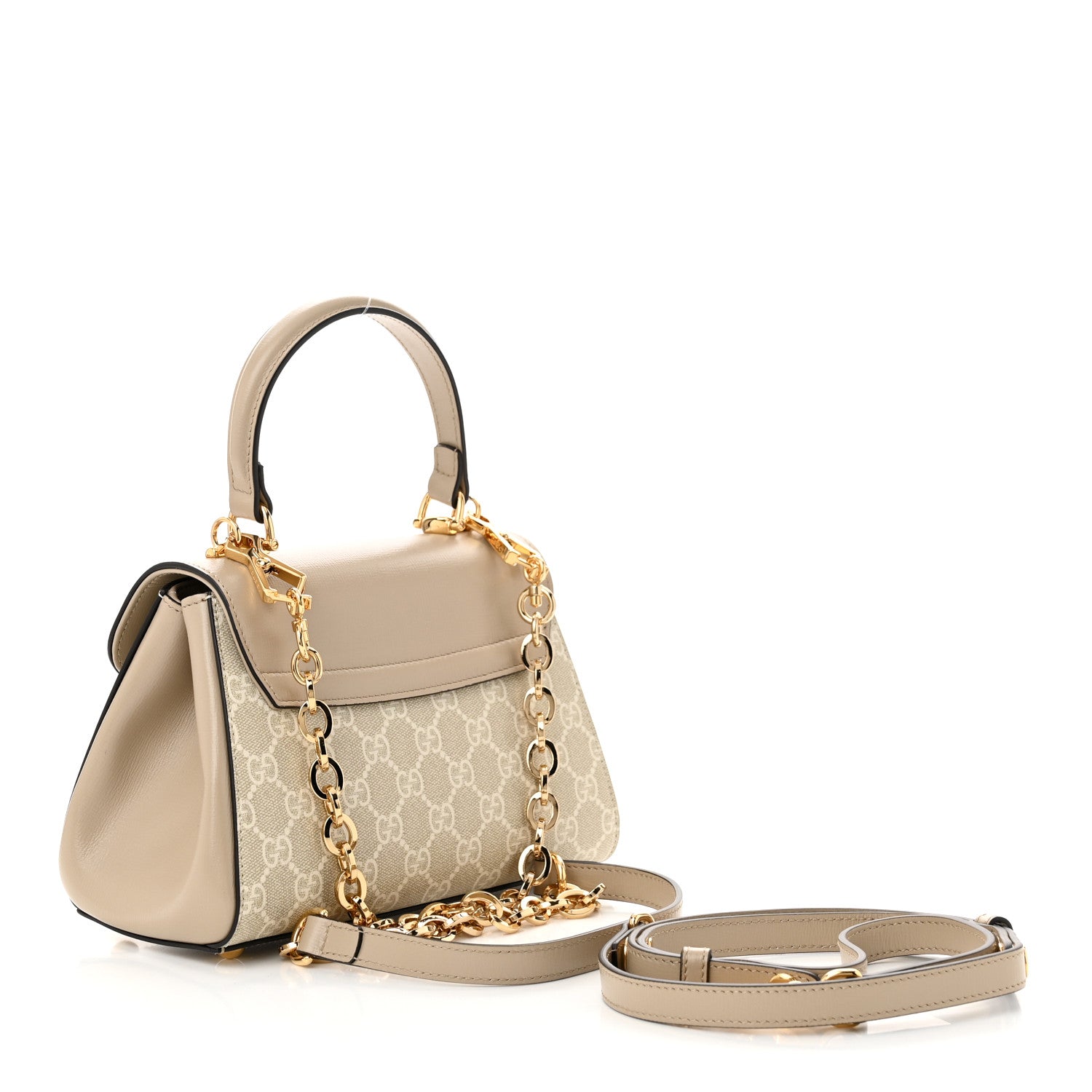 Gucci GG Supreme Monogram Azalea Calfskin Mini Horsebit 1955 Top Handle Flap Bag Beige Mystic White Oatmeal 3 of 11
