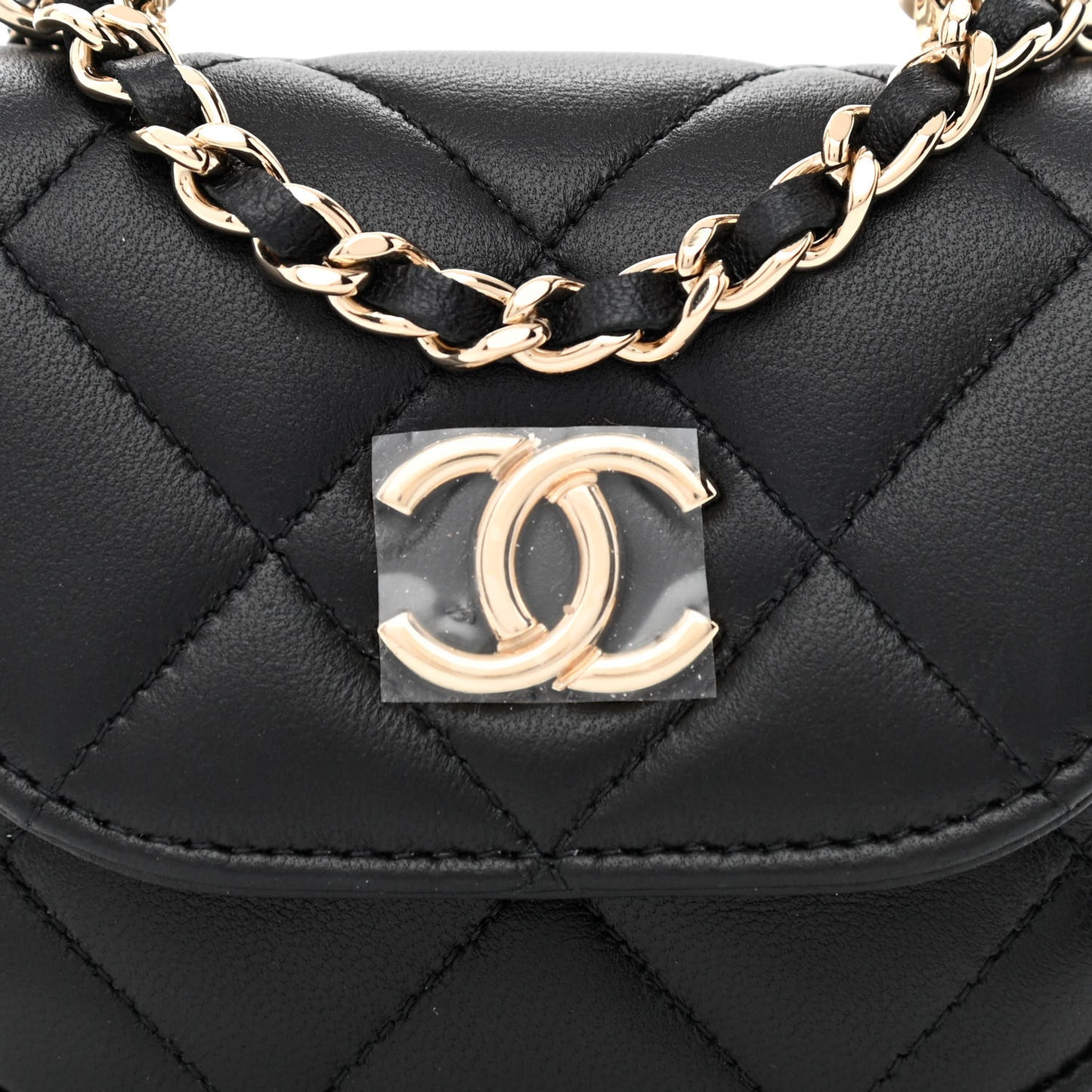 Lambskin Quilted Pearl Top Handle Clutch With Chain Black