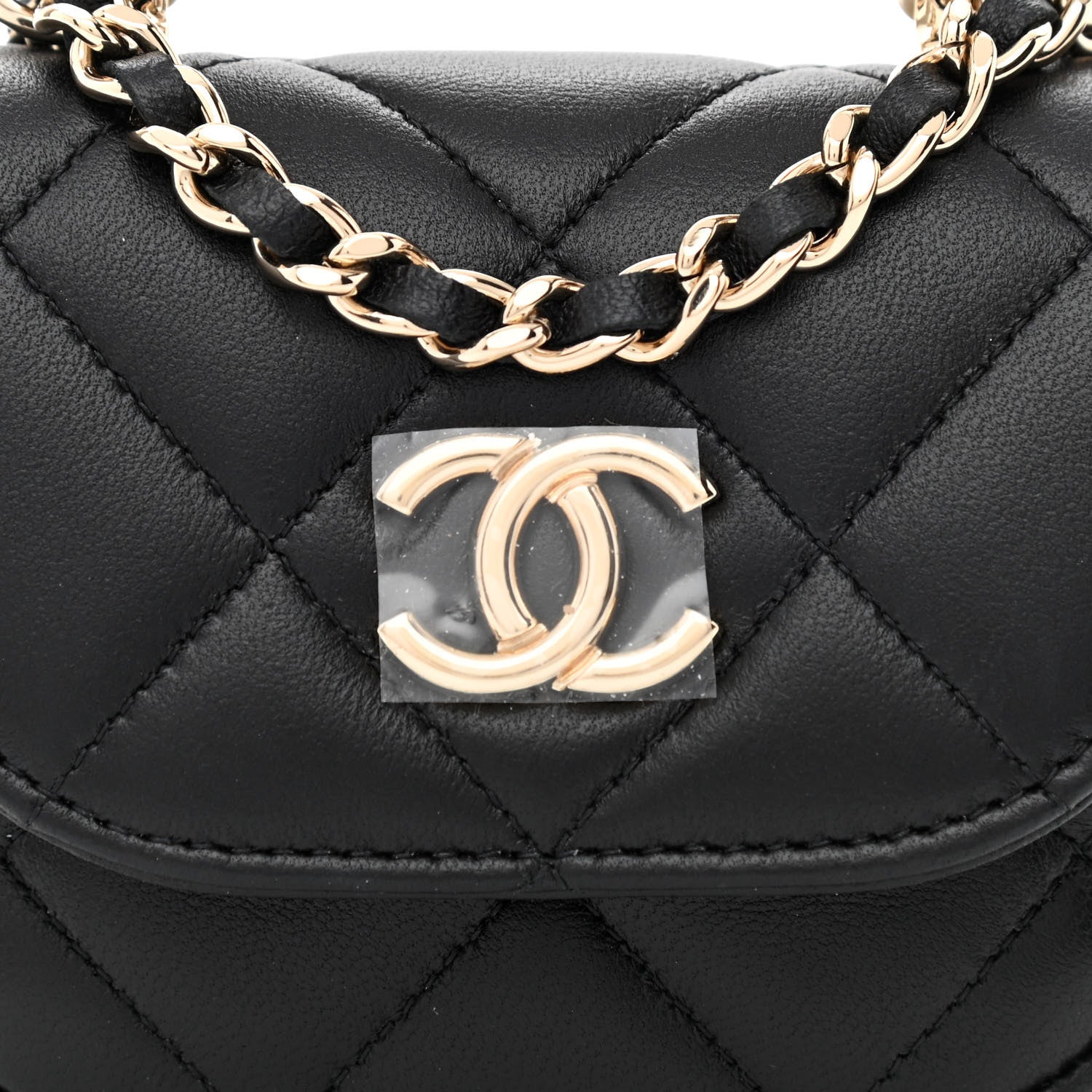 Chanel Lambskin Quilted Pearl Top Handle Clutch With Chain Black 10 of 13