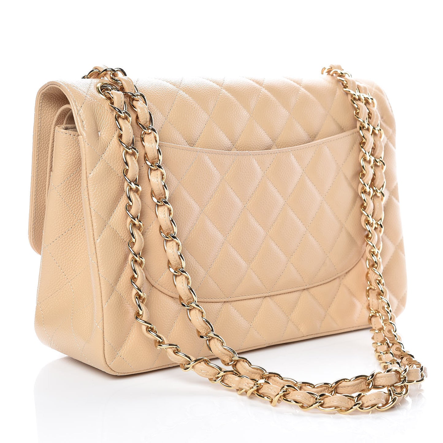 Caviar Quilted Jumbo Double Flap Beige Clair