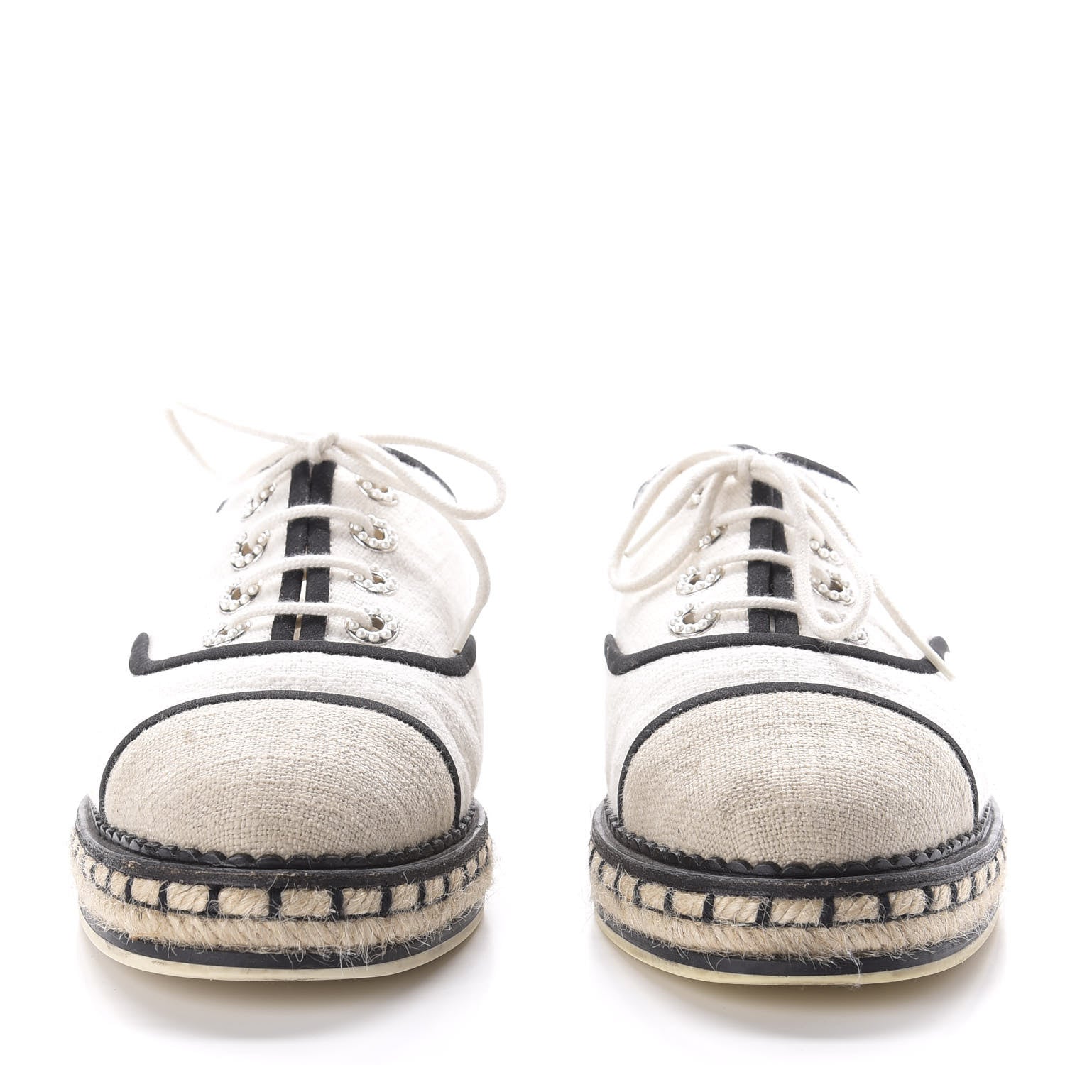 Chanel Cotton Lace Up Espadrilles 39 Light Beige 2 of 11