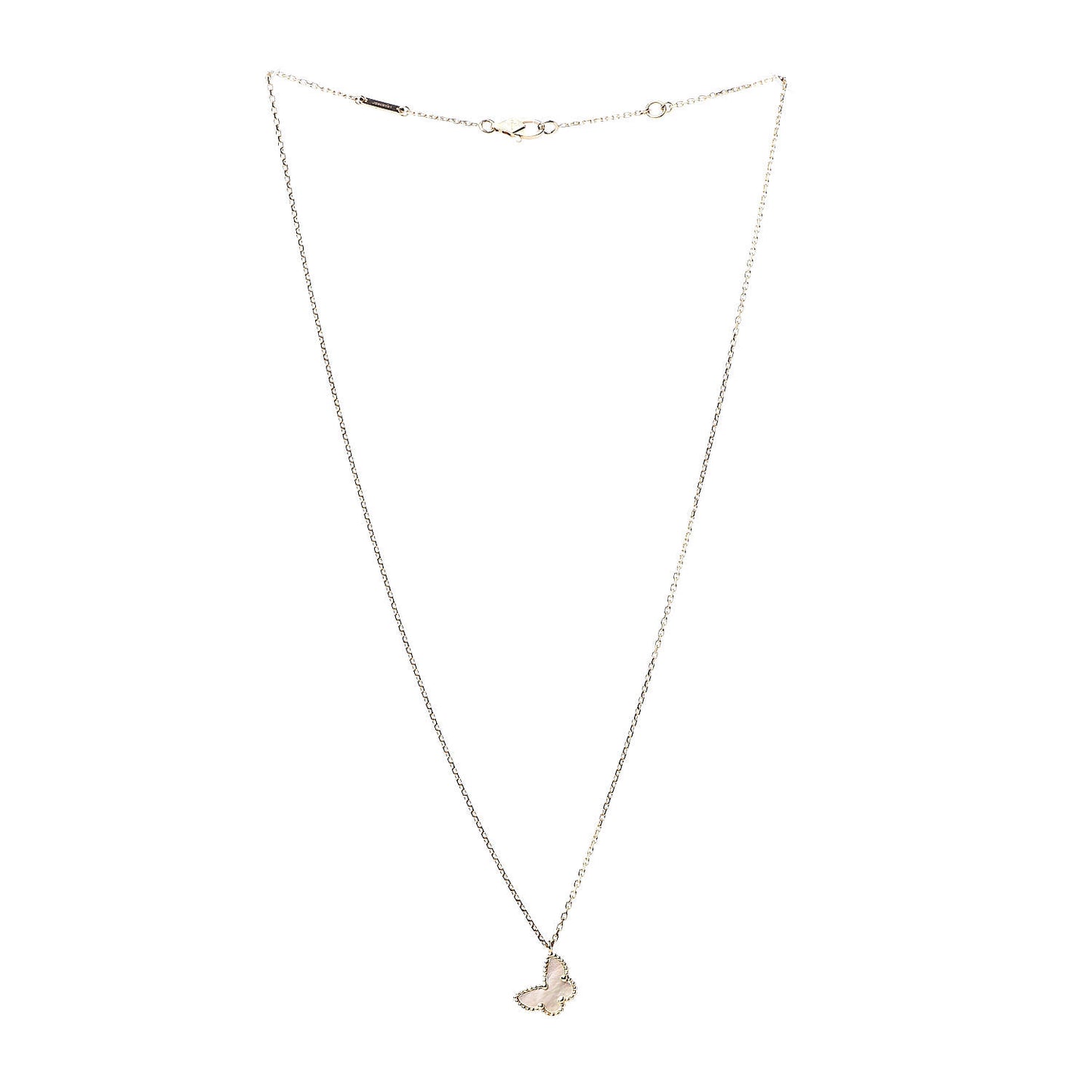 18K Yellow Gold Mother of Pearl Sweet Alhambra Butterfly Pendant Necklace