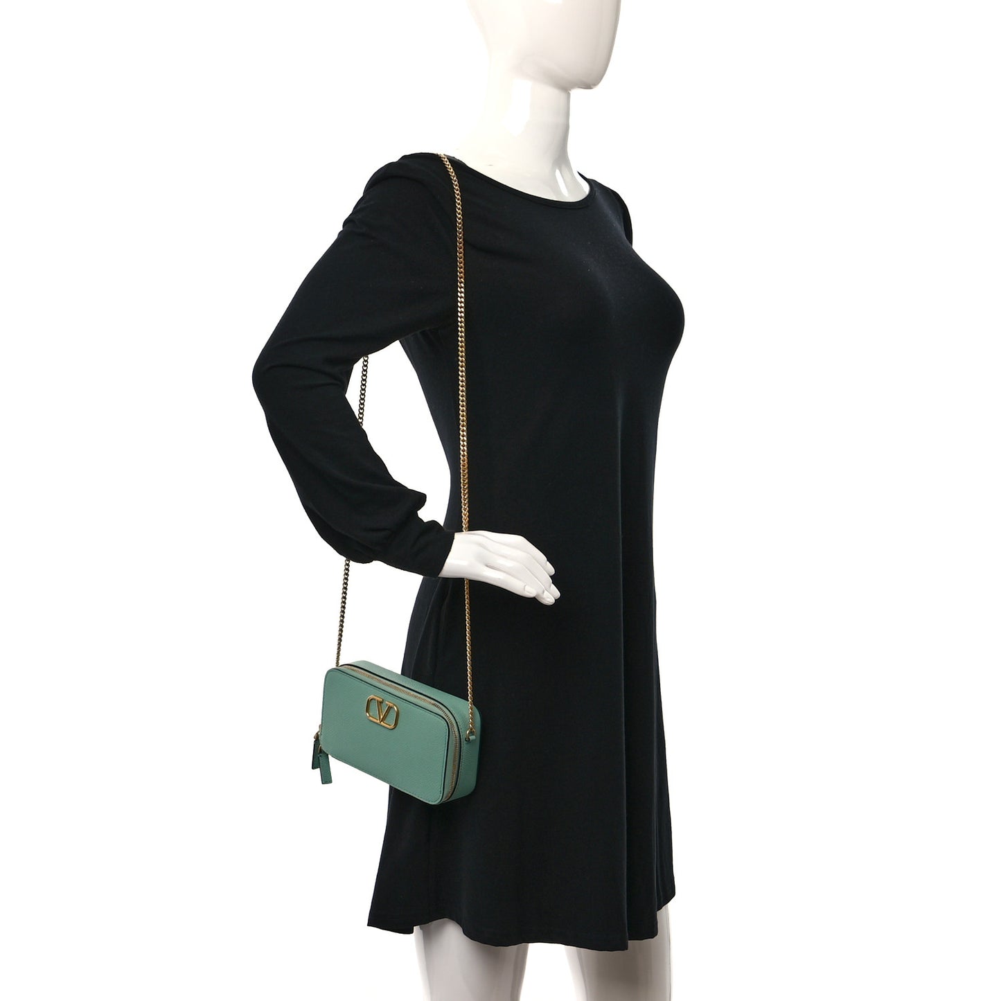 Grained Calfskin VLogo Zip Crossbody Light Green