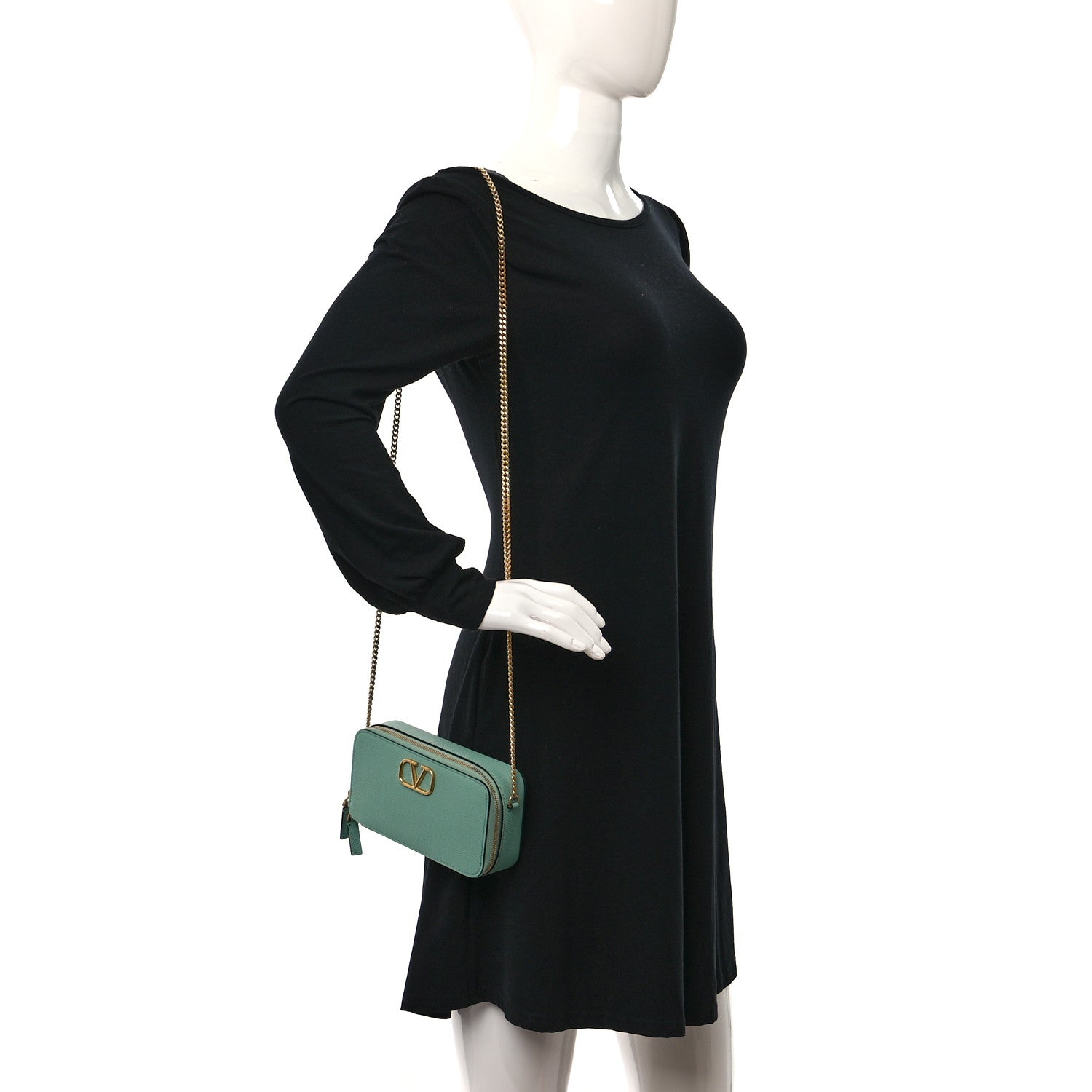 Valentino Garavani Grained Calfskin VLogo Zip Crossbody Light Green 2 of 9
