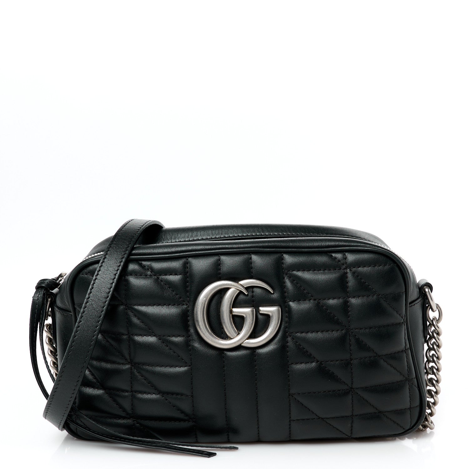 Gucci Calfskin Matelasse Aria Small GG Marmont Chain Shoulder Bag Black 1 of 10