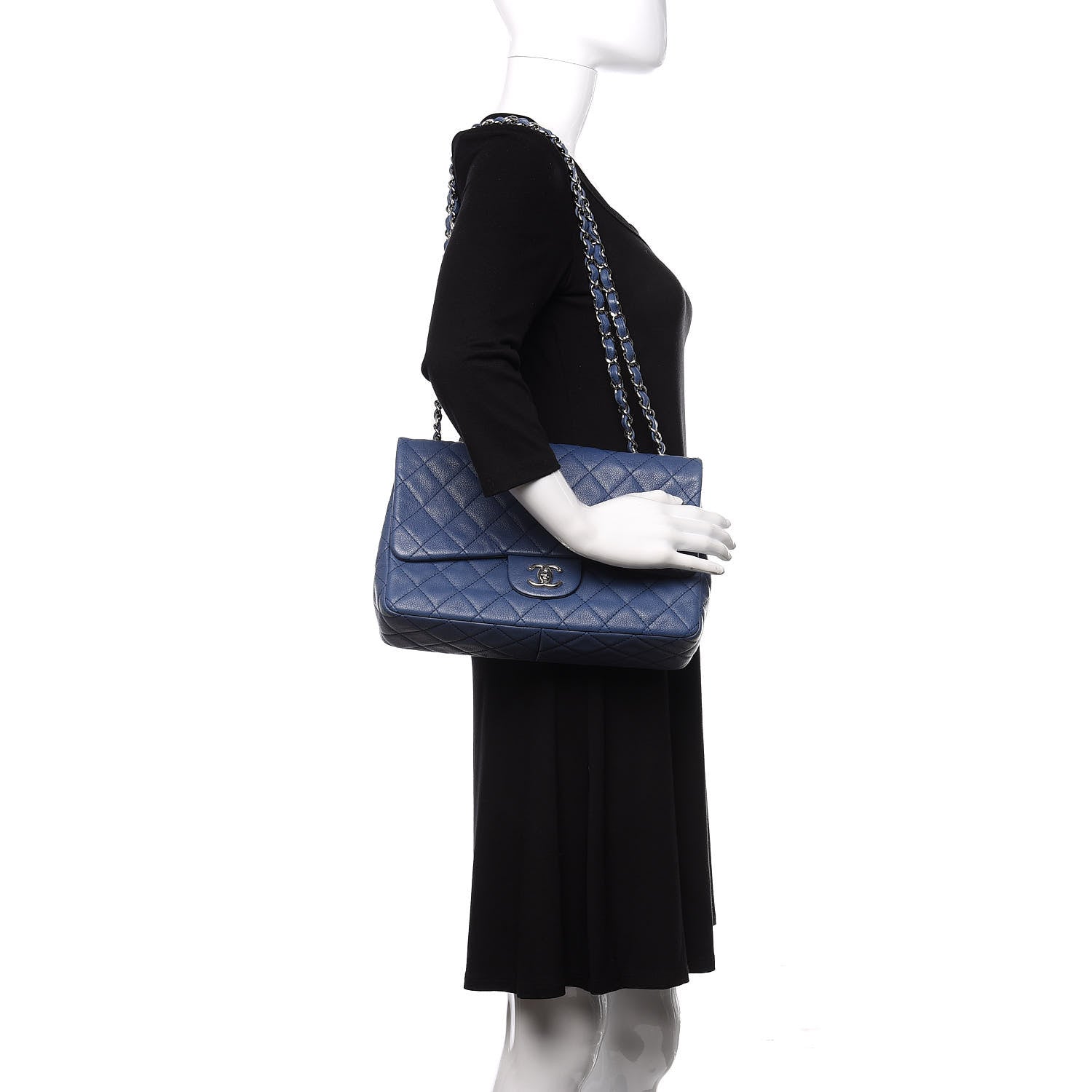 Chanel Washed Caviar Jumbo Single Flap Blue 2 of 10