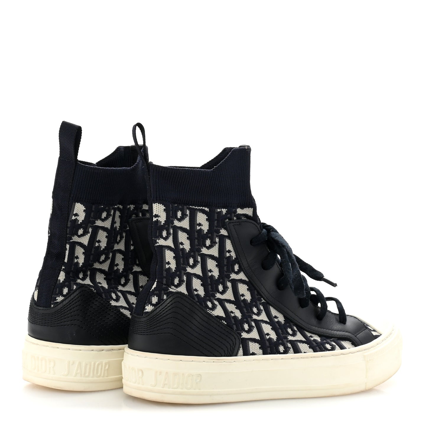 Technical Knit Calfskin Oblique Womens Walk'n Dior High Top Sneakers 36.5 Deep Blue