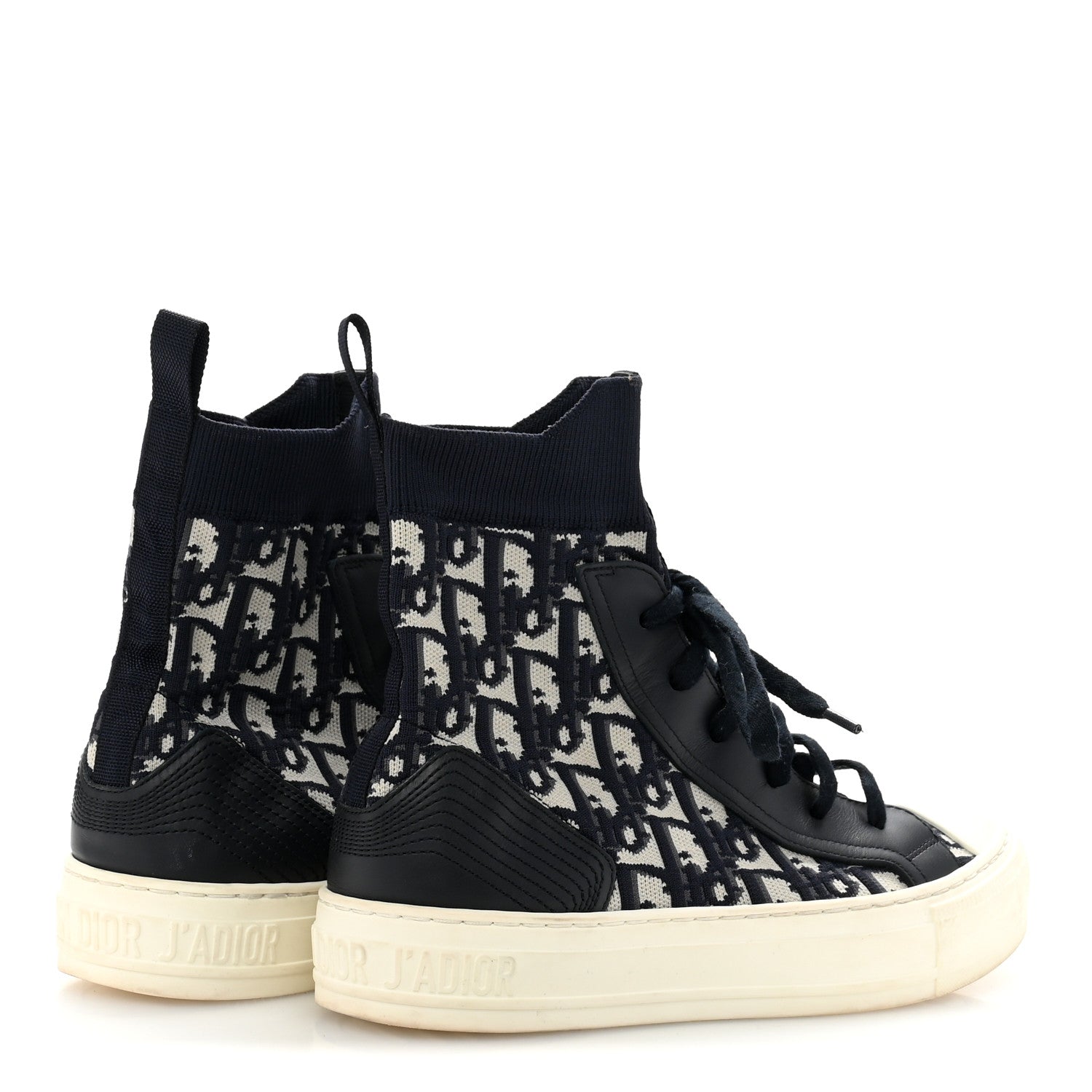 Christian Dior Technical Knit Calfskin Oblique Womens Walk'n Dior High Top Sneakers 36.5 Deep Blue 5 of 10
