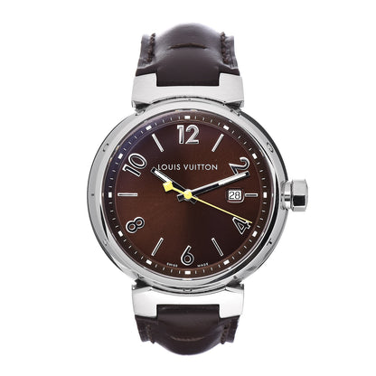 Louis Vuitton Stainless Steel Calfskin 39mm Tambour Quartz Watch Brown 1 of 7