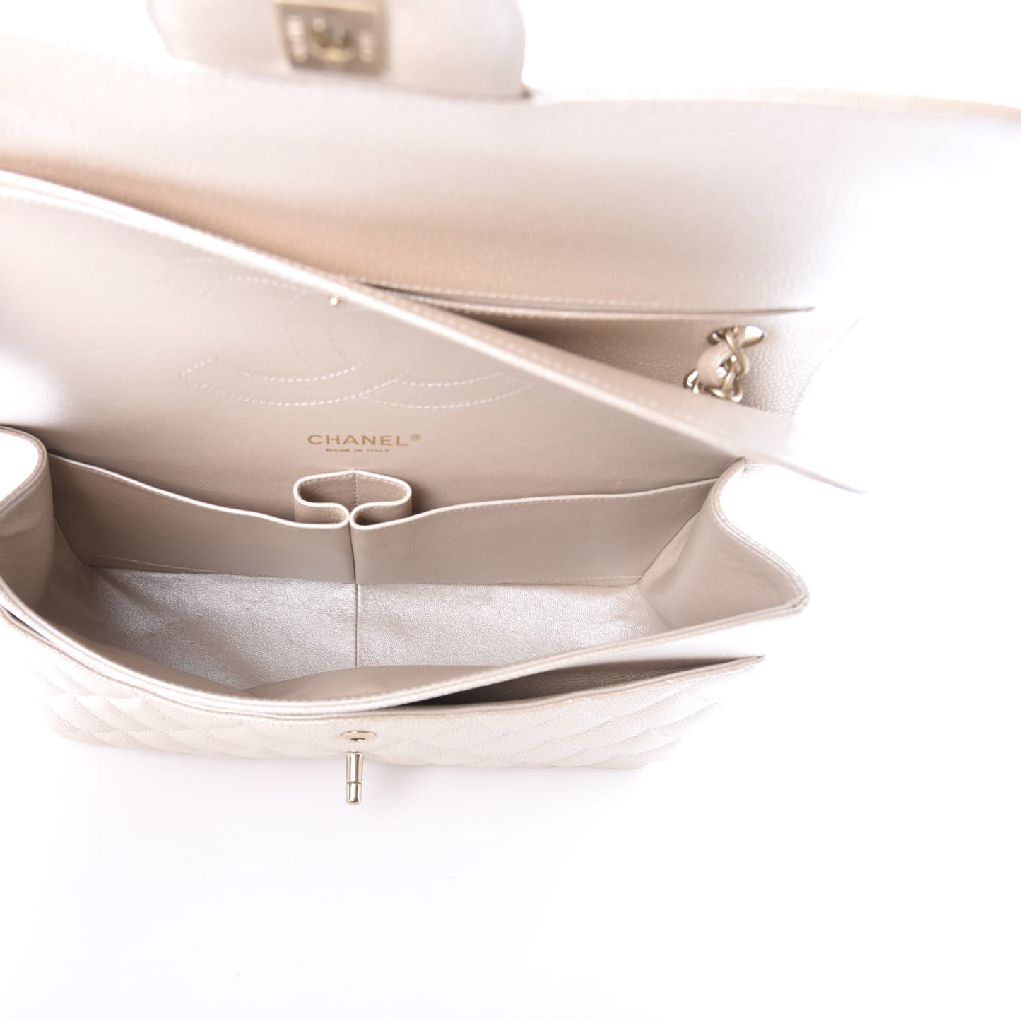 Pearly Caviar Quilted Jumbo Double Flap Light Beige