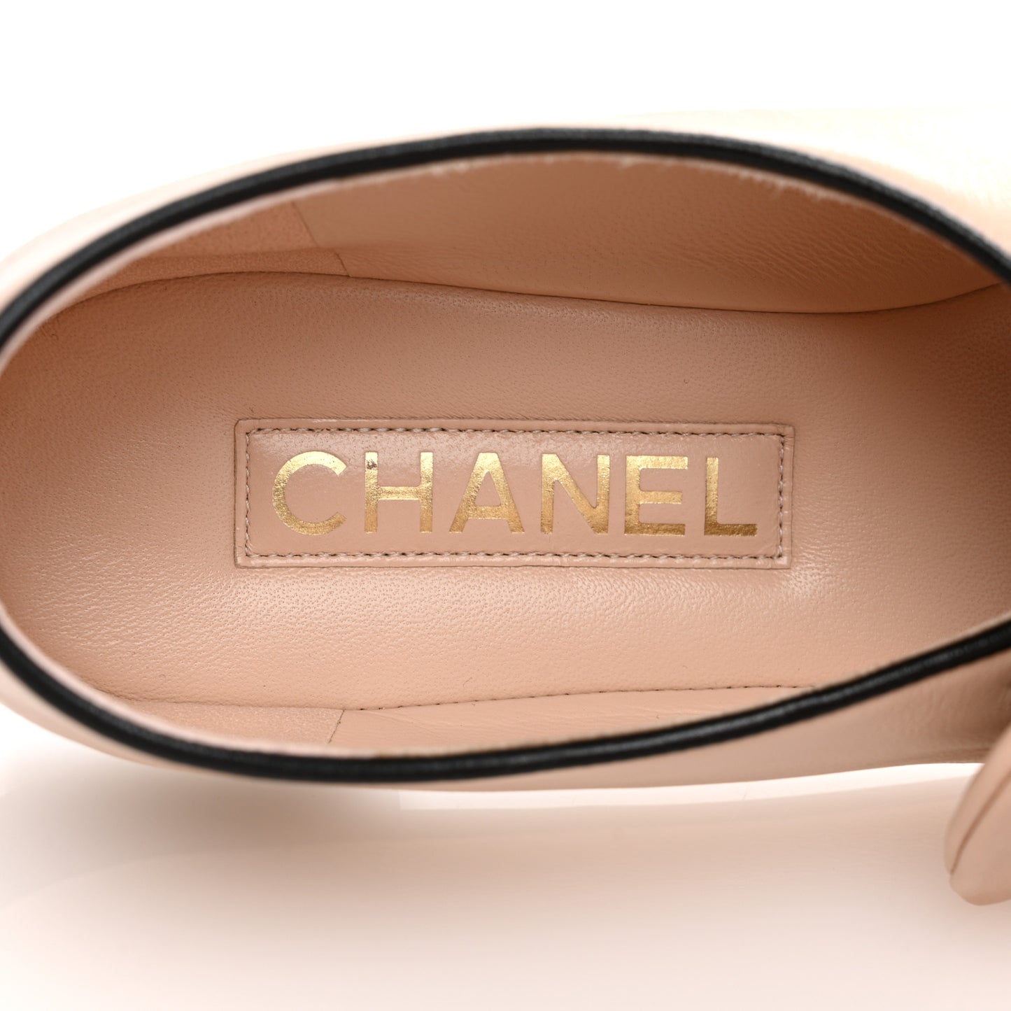 Lambskin Bow Mary Jane Flats 38 Beige Black