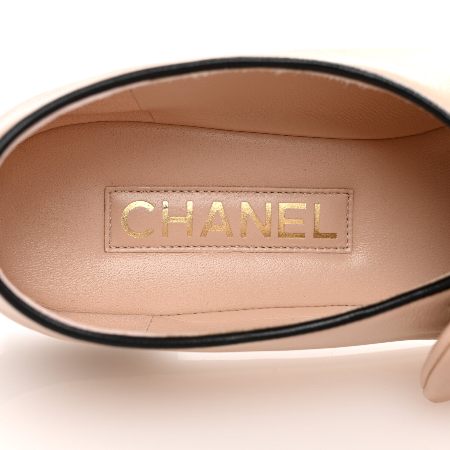 Chanel Lambskin Bow Mary Jane Flats 38 Beige Black 8 of 10