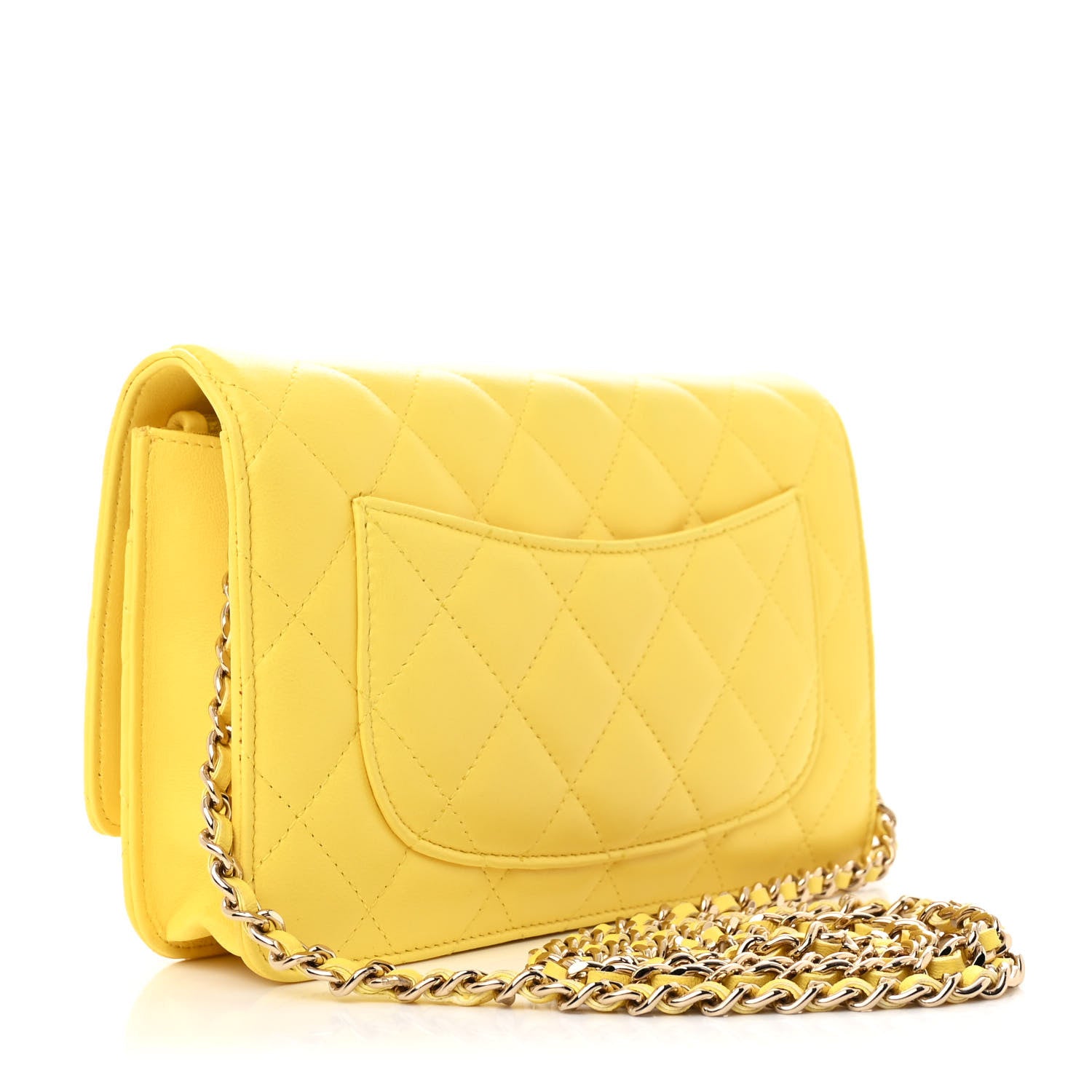 Chanel Lambskin Quilted Wallet on Chain WOC Yellow 3 of 12