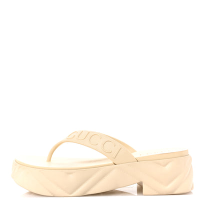 Gucci Rubber Chevron Logo Embossed Womens Thong Platform Sandals 37 White 1 of 12