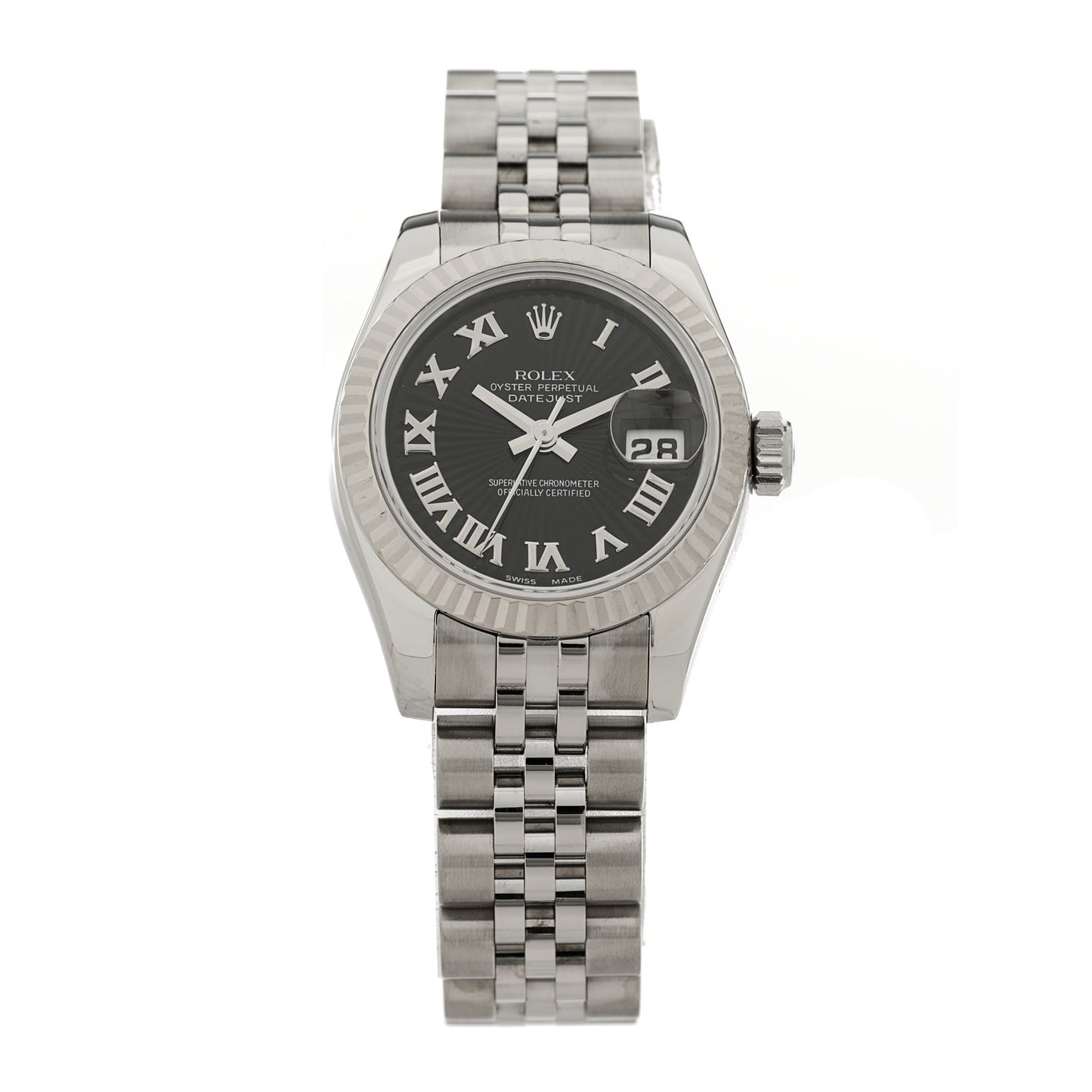 Stainless Steel 18K White Gold 26mm Oyster Perpetual Datejust Watch Black Roman 179174