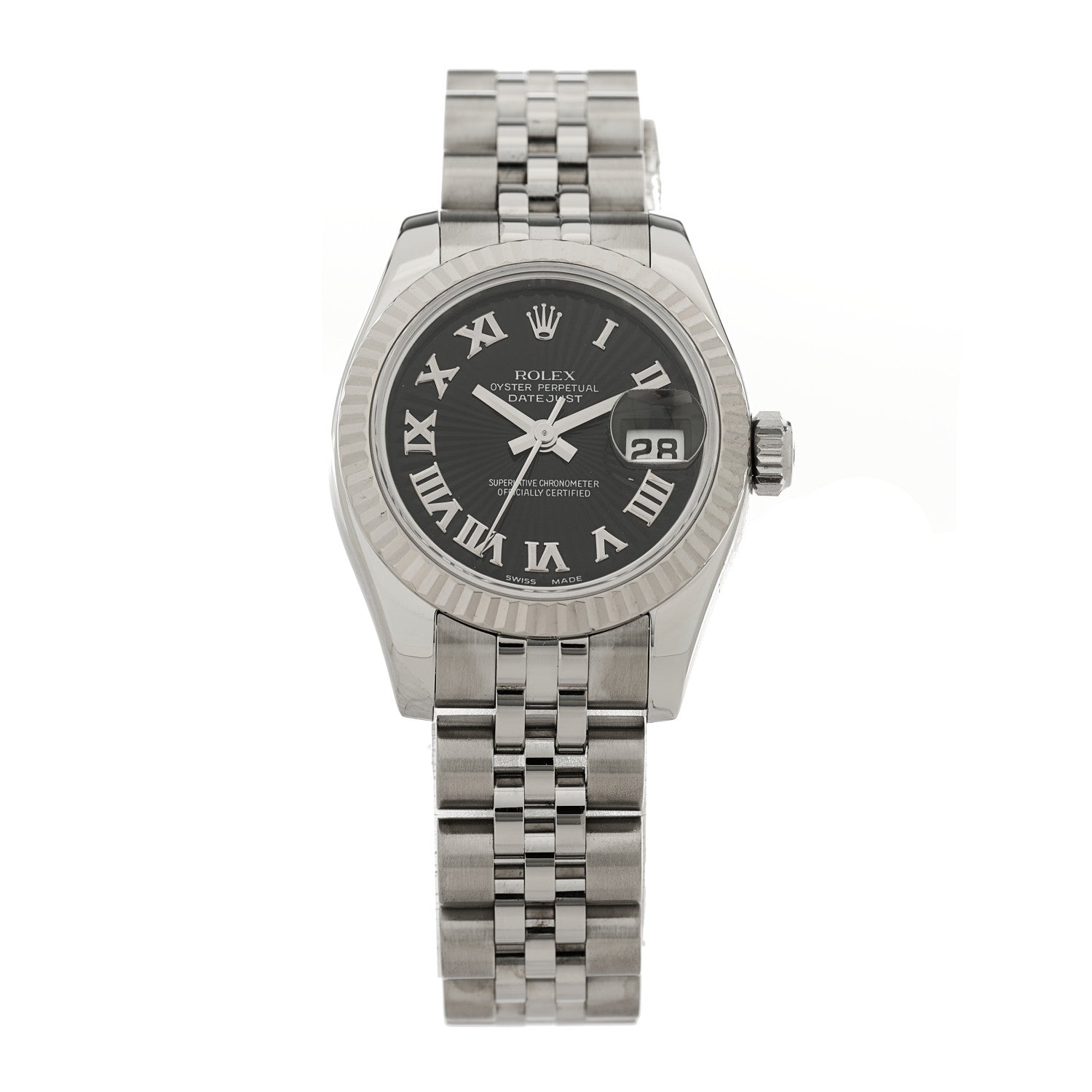 Rolex Stainless Steel 18K White Gold 26mm Oyster Perpetual Datejust Watch Black Roman 179174 1 of 4