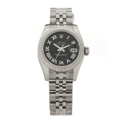 Rolex Stainless Steel 18K White Gold 26mm Oyster Perpetual Datejust Watch Black Roman 179174 1 of 4
