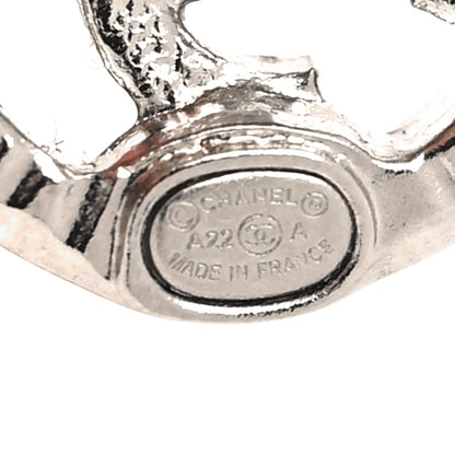 Chanel Metal Crystal Textured CC Round Earrings Silver 4 of 4