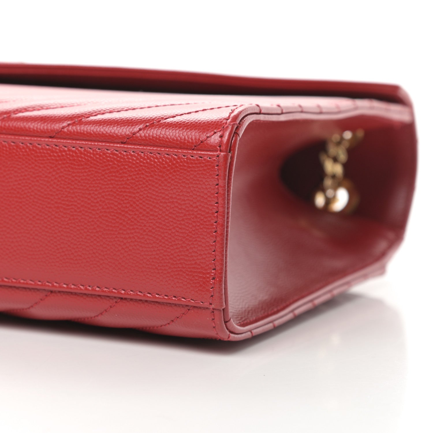 Saint Laurent Grain De Poudre Matelasse Chevron Large Monogram Satchel Lipstick Red 10 of 13