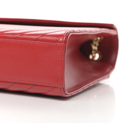 Saint Laurent Grain De Poudre Matelasse Chevron Large Monogram Satchel Lipstick Red 10 of 13