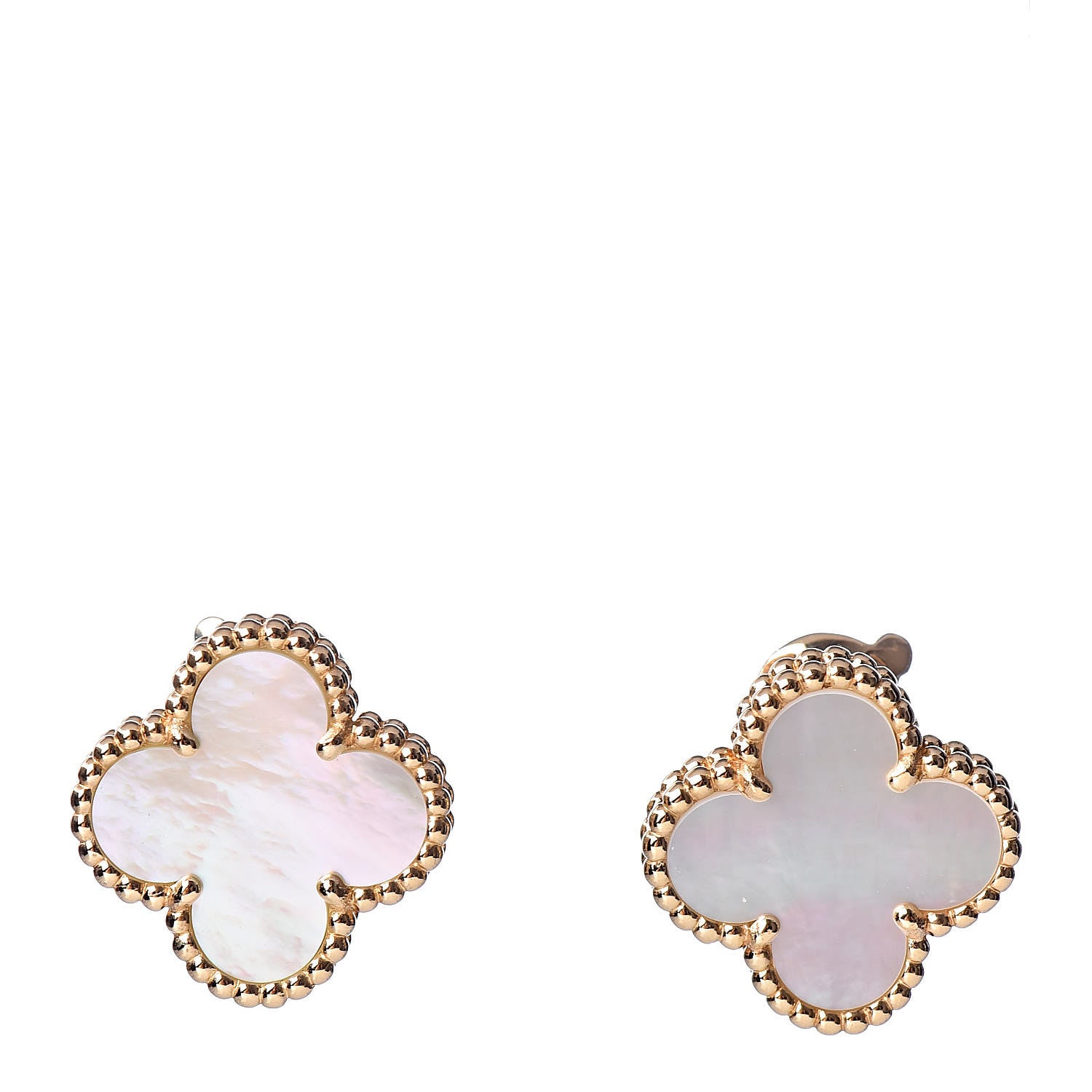 Van Cleef & Arpels 18K Yellow Gold Mother of Pearl Vintage Alhambra Earrings 1 of 5