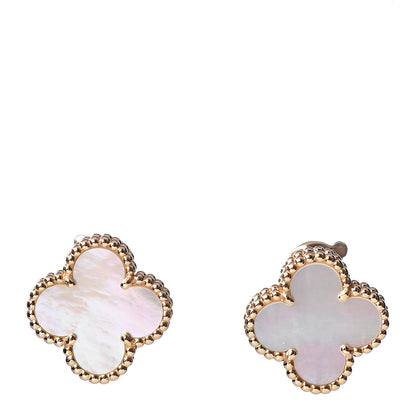 Van Cleef & Arpels 18K Yellow Gold Mother of Pearl Vintage Alhambra Earrings 1 of 5