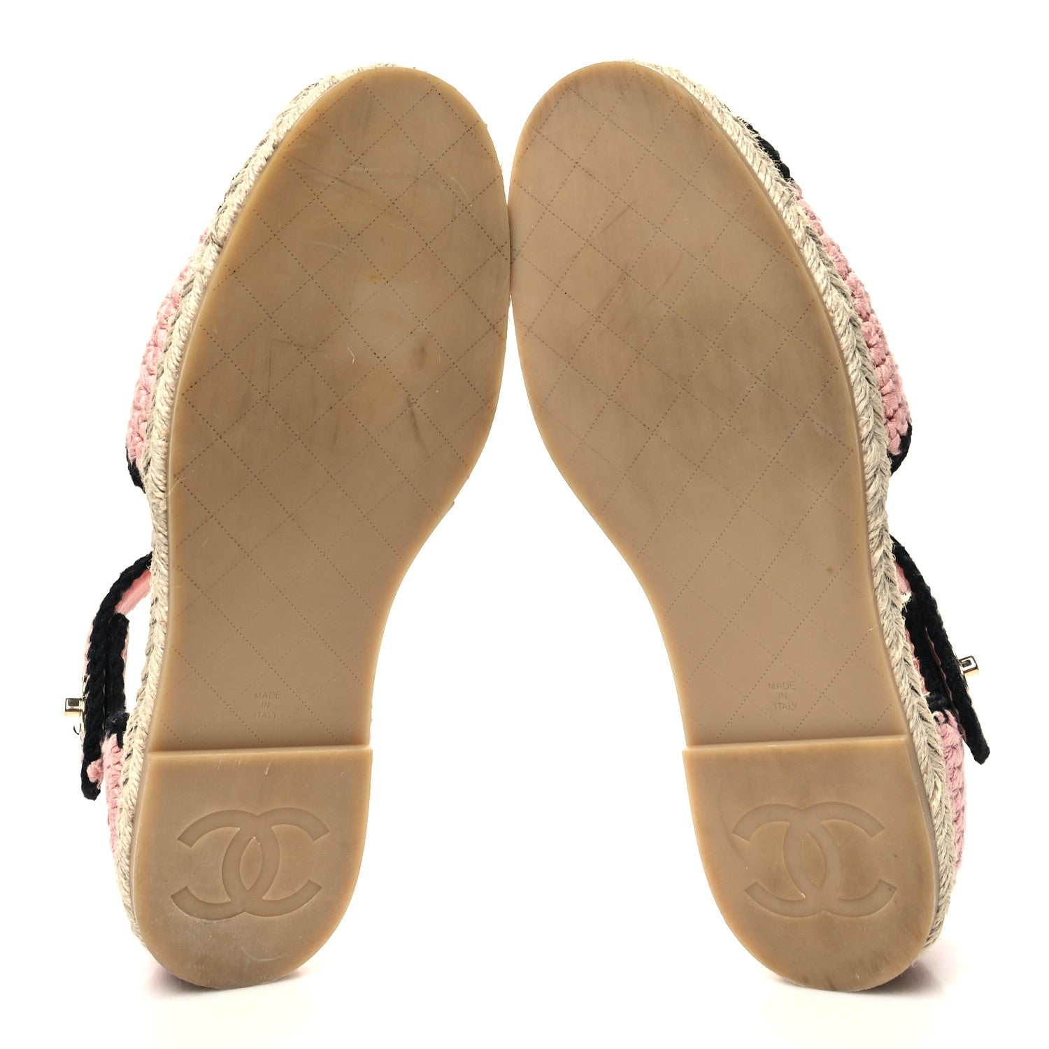 Chanel Braided Knit Cap Toe CC Ankle Strap Espadrilles 39 Light Pink Black 5 of 8