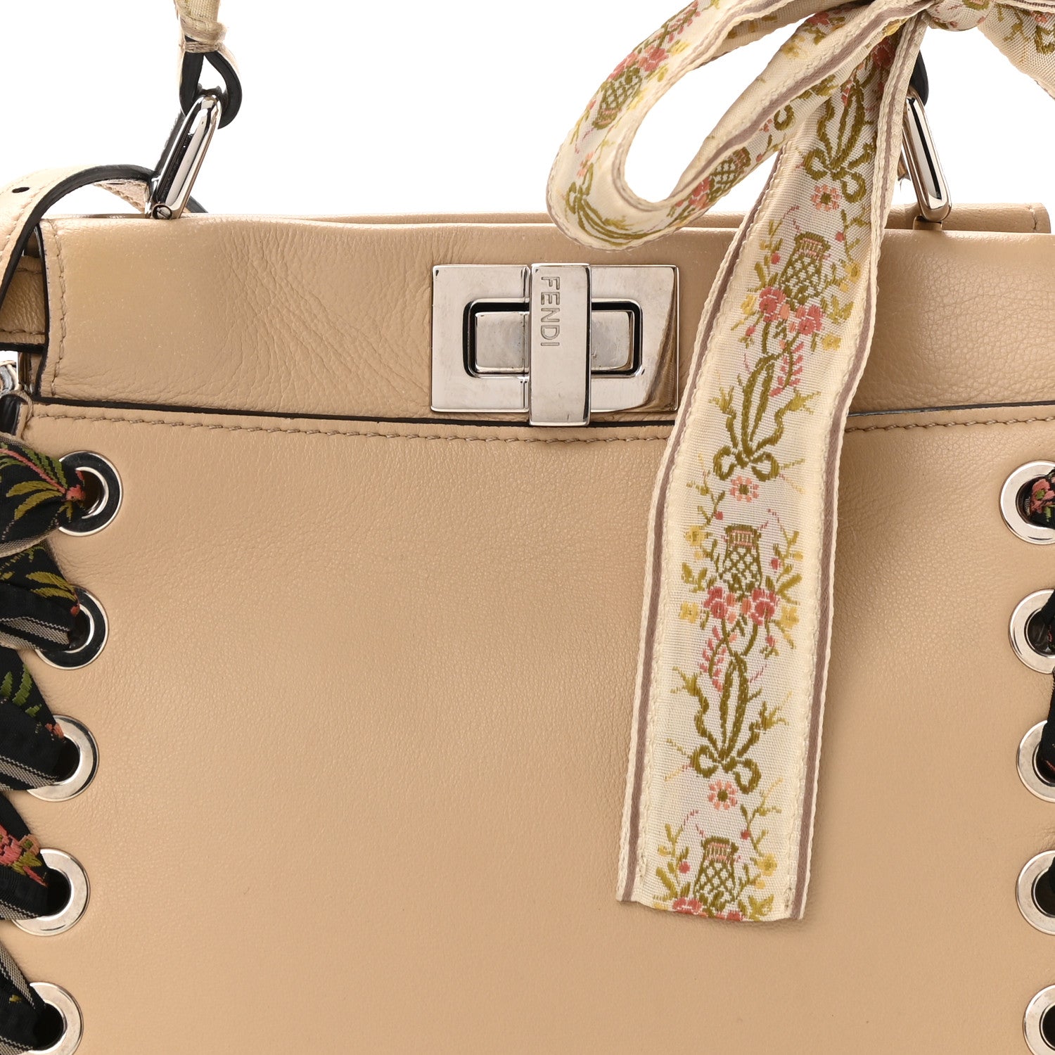 Fendi Nappa Ribbon Lace Up Mini Peekaboo Iconic Satchel Beige 8 of 10