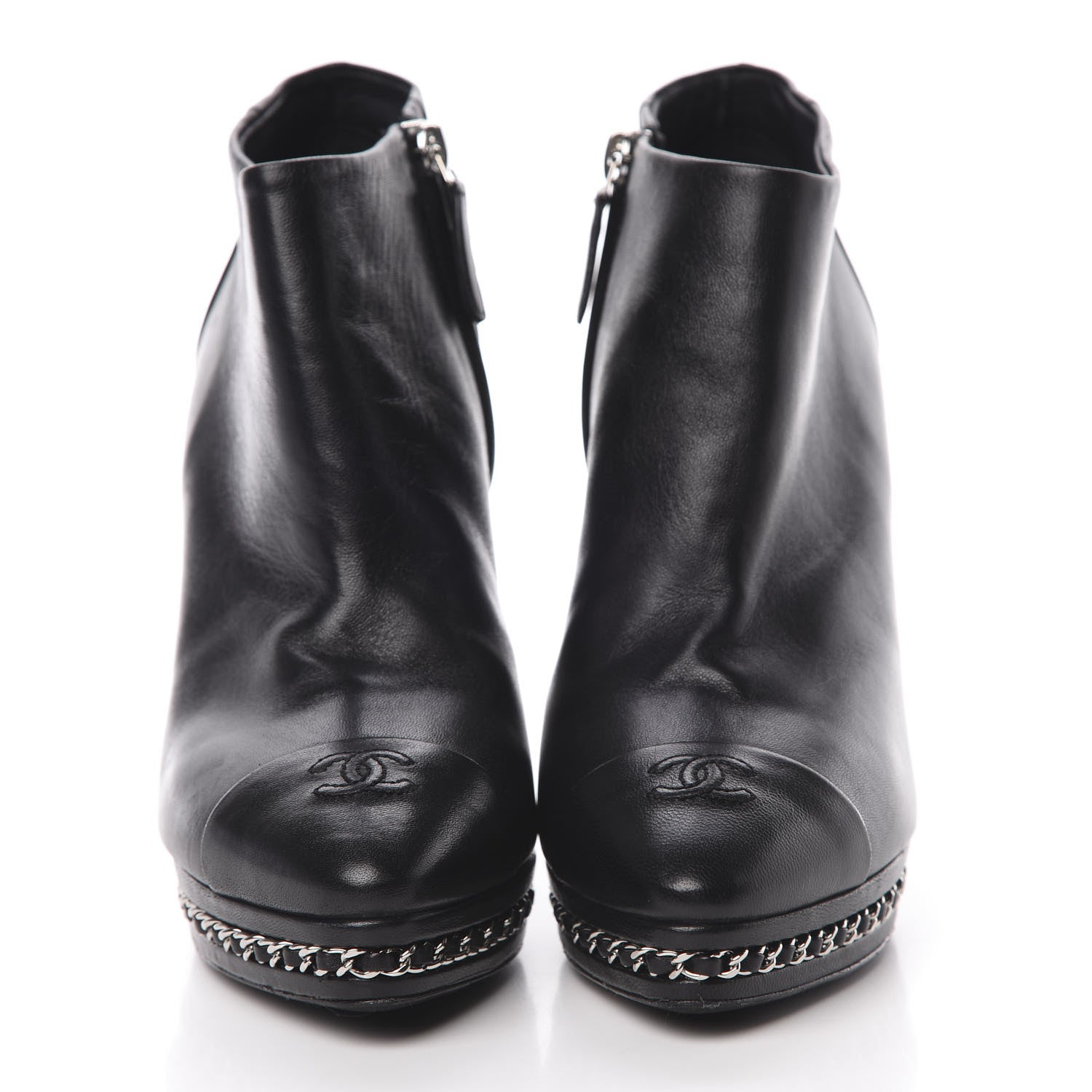 Chanel Lambskin CC Platform Cap Toe Chain Ankle Boots 38.5 Black 2 of 12