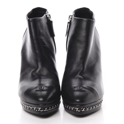 Chanel Lambskin CC Platform Cap Toe Chain Ankle Boots 38.5 Black 2 of 12