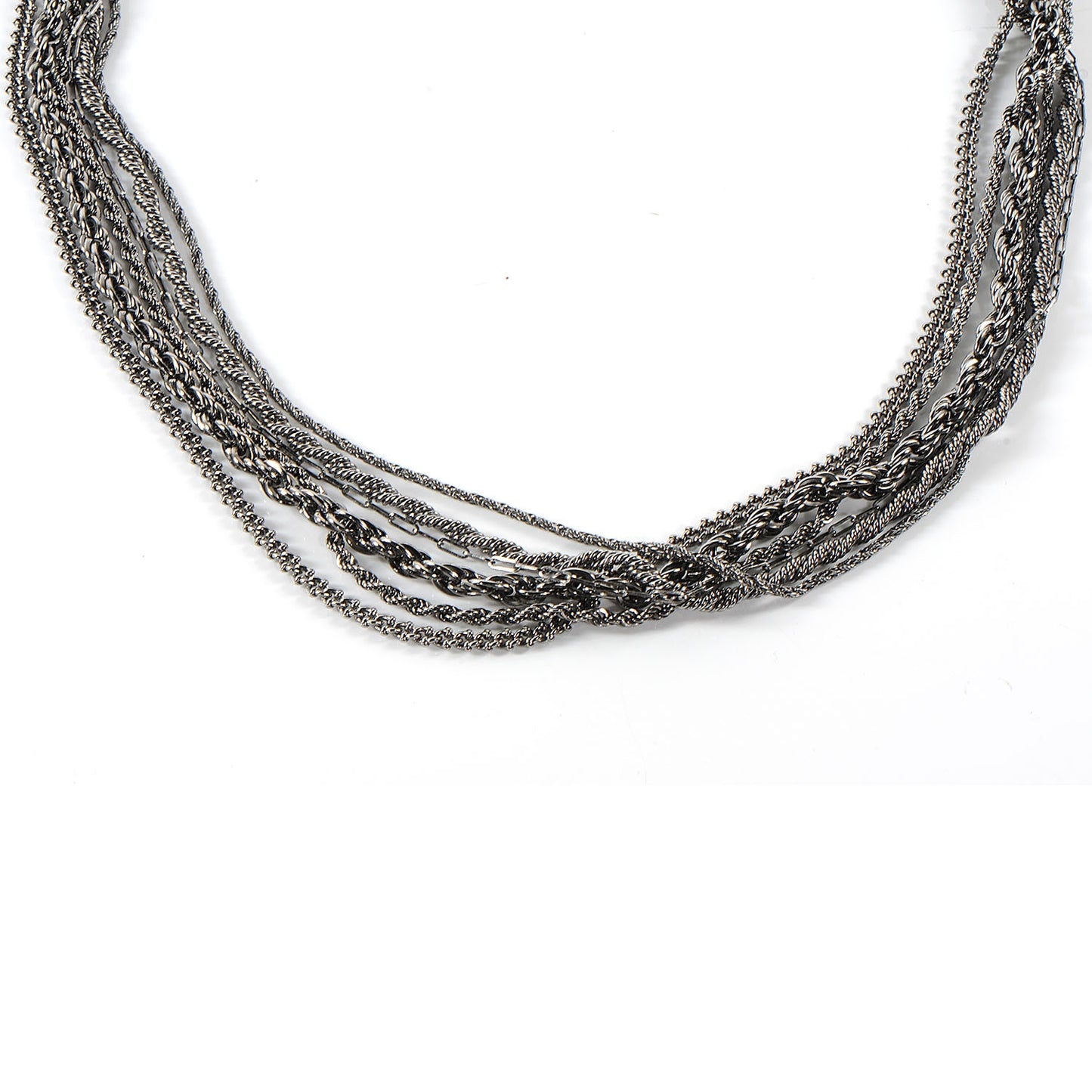 Crystal Ruthenium Layered Chain CC Necklace