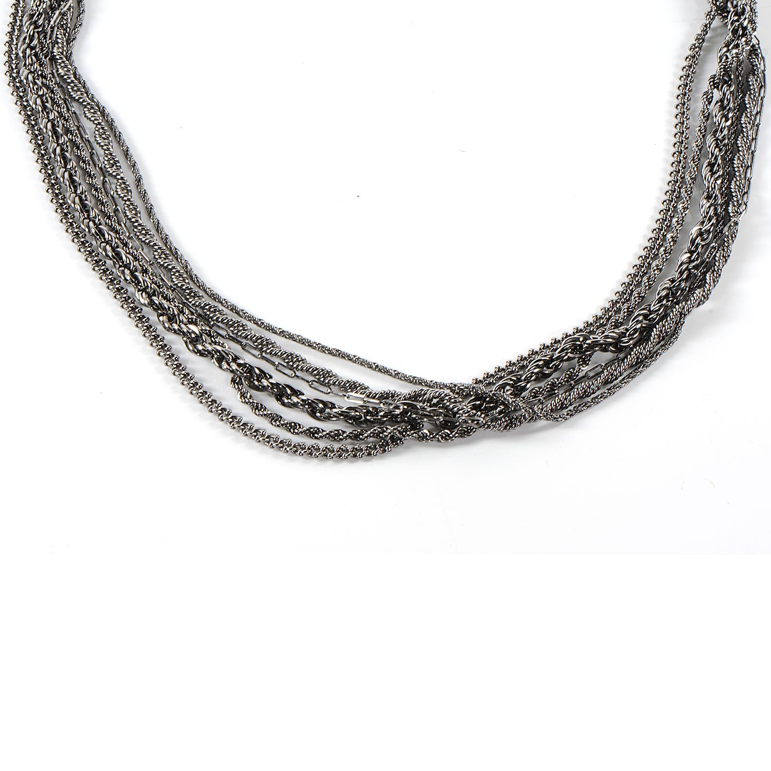Chanel Crystal Ruthenium Layered Chain CC Necklace 1 of 7