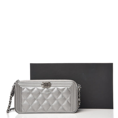 Chanel Metallic Caviar Quilted Small Boy Clutch With Chain Silver 9 of 9