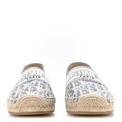 Christian Dior Oblique Chambray Raffia Effect Granville 15mm Espadrilles 38.5 Chambray Blue Ecru 3 of 9