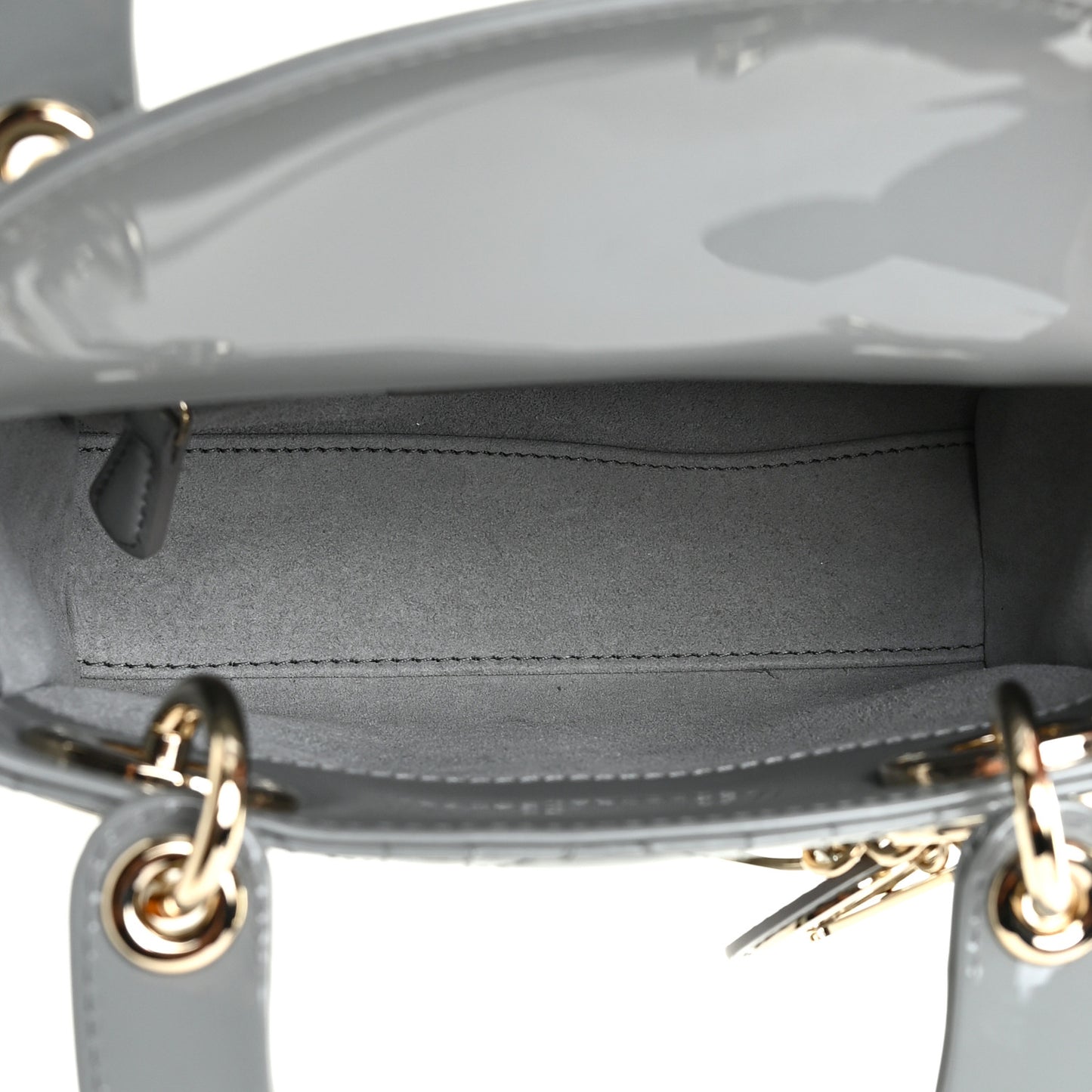 Patent Cannage Mini Lady Dior Grey Stone