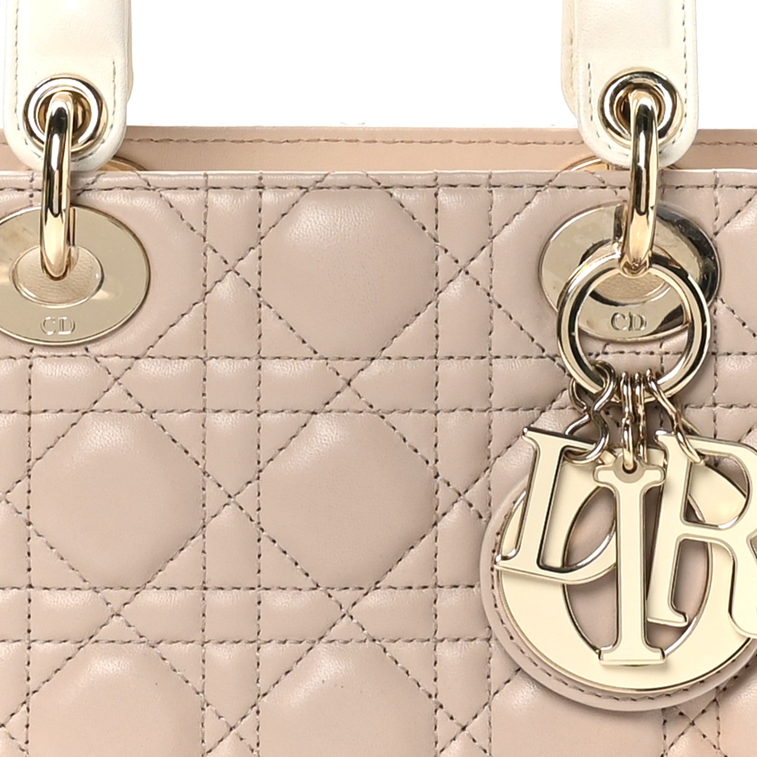 Christian Dior Lambskin Cannage Small Bi-Color Lady Dior Hazelnut White 8 of 10