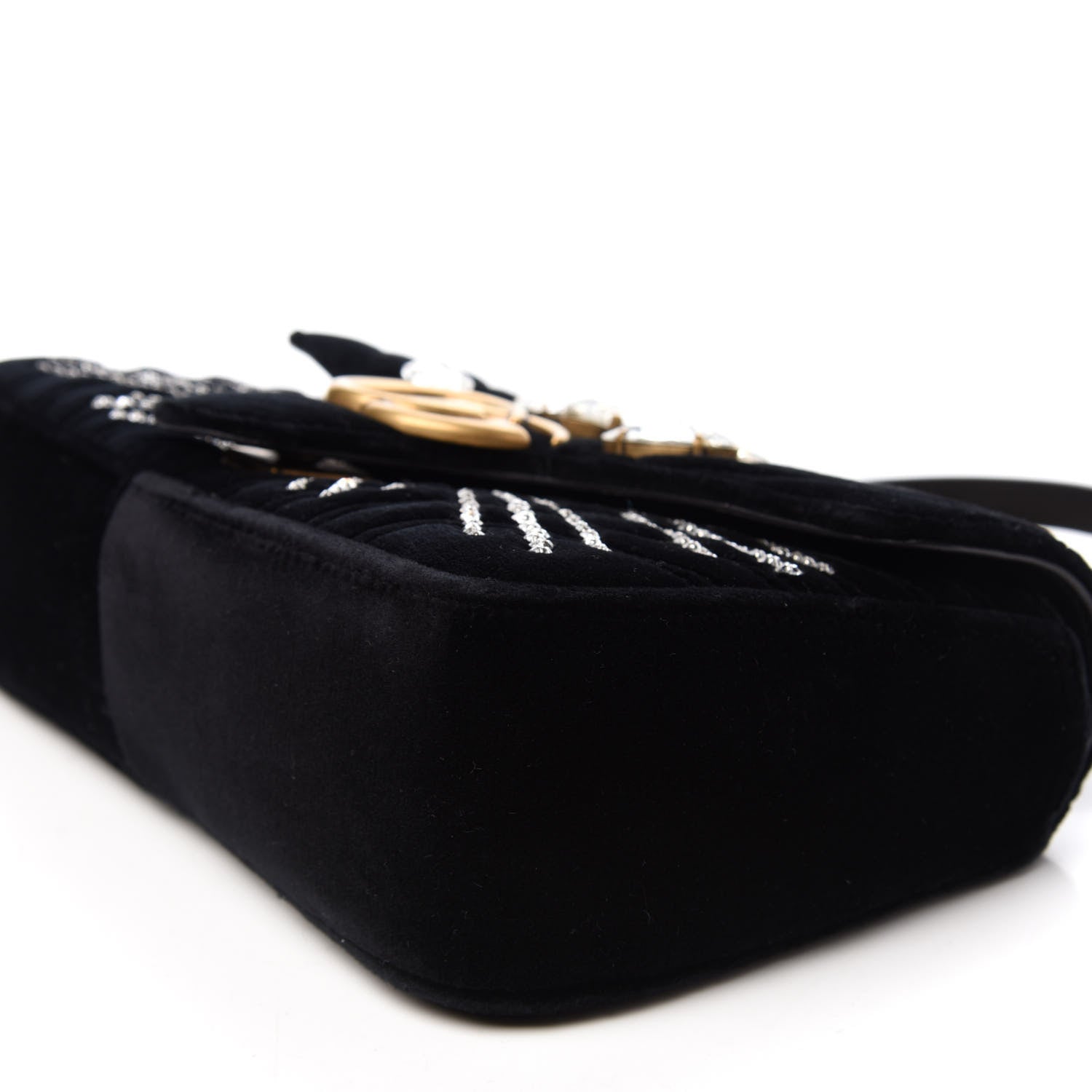 Gucci Velvet Matelasse Marquise Crystals Embroidered Small GG Marmont Shoulder Bag Black 9 of 10