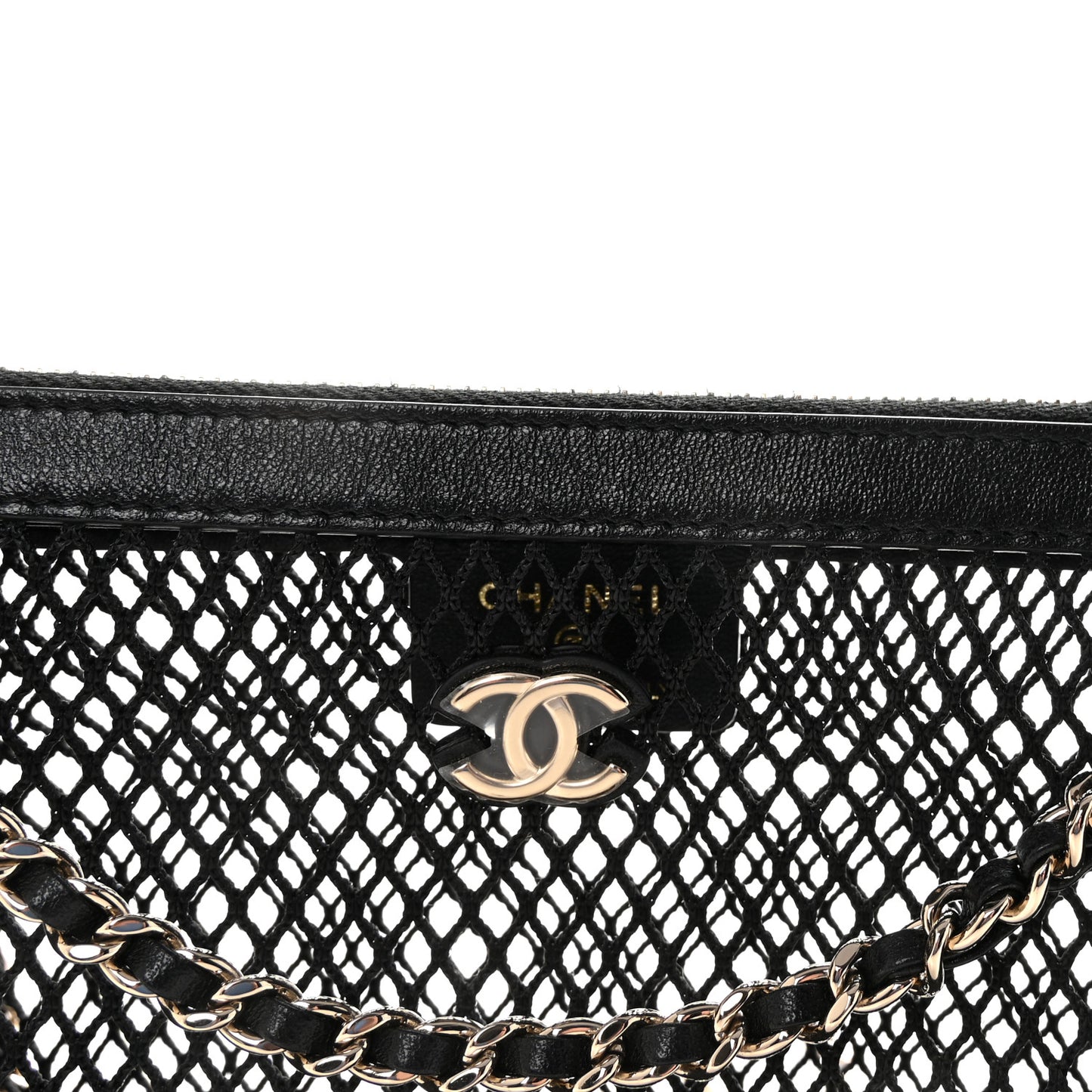 Mesh Shiny Lambskin Chain Hobo Black