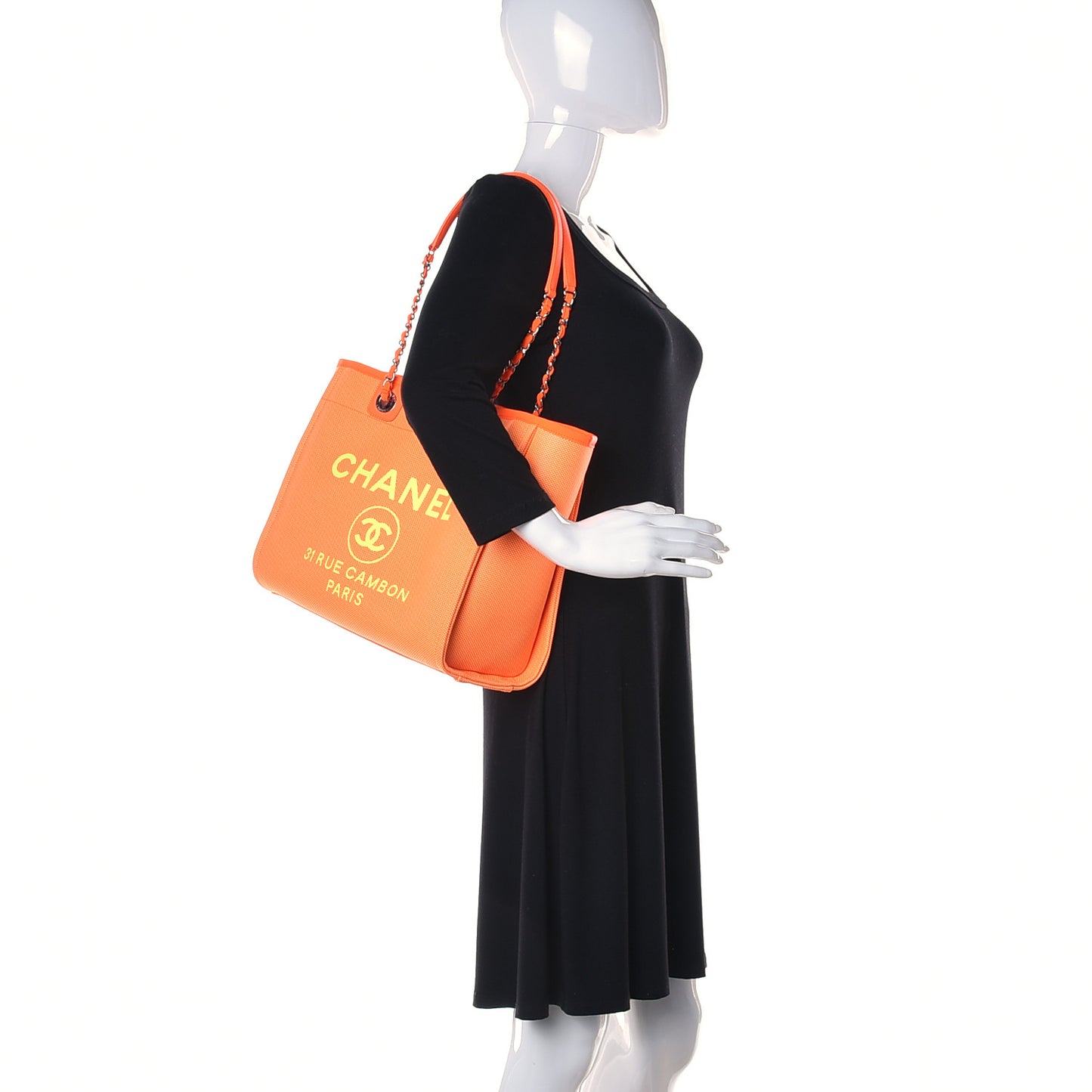 Mixed Fibers Calfskin Small Deauville Tote Orange Yellow