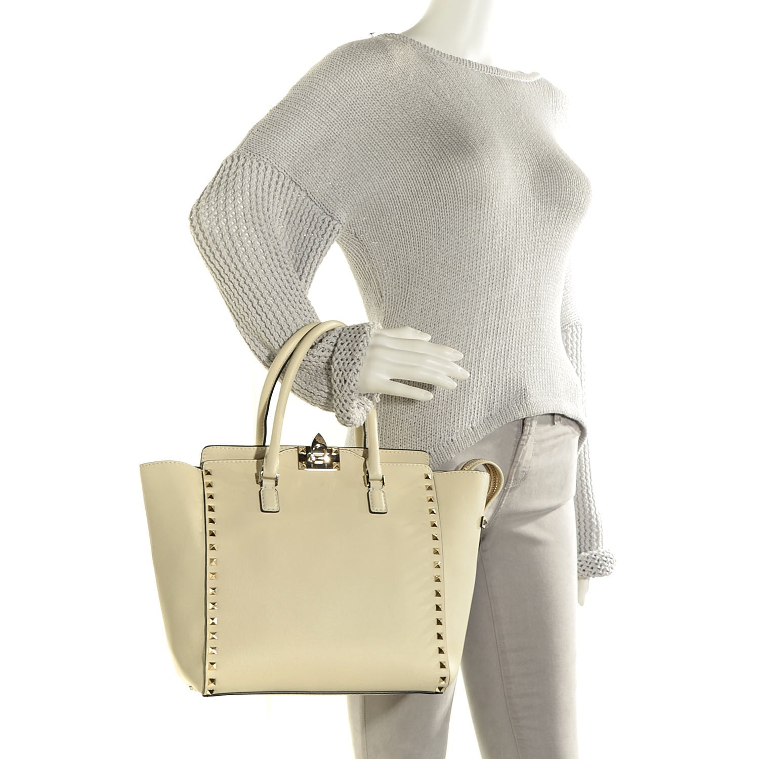 Valentino Garavani Vitello Rockstud Double Handle Tote Ivory 2 of 9