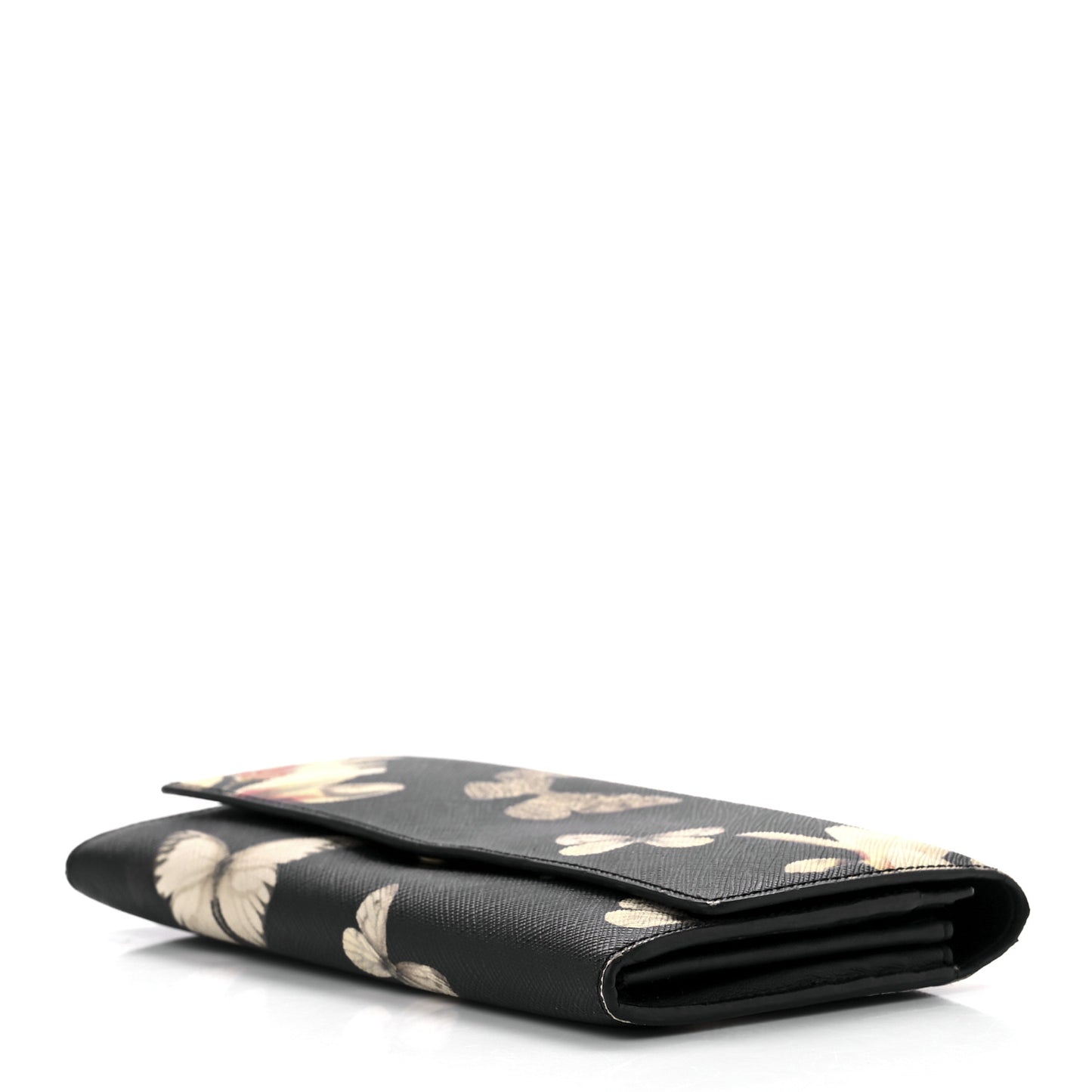 Textured Coated Canvas Magnolia and Moth Flap Wallet Black