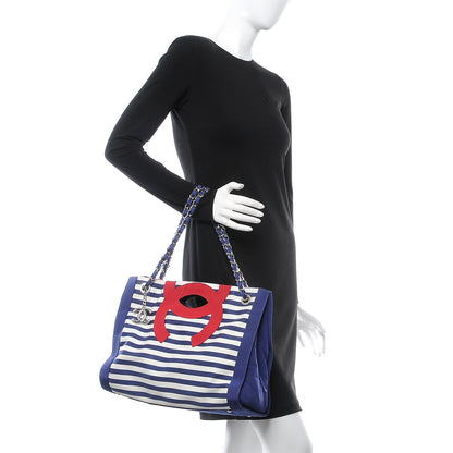 Chanel Striped Canvas CC Shopping Tote Blue Red White 2 of 7