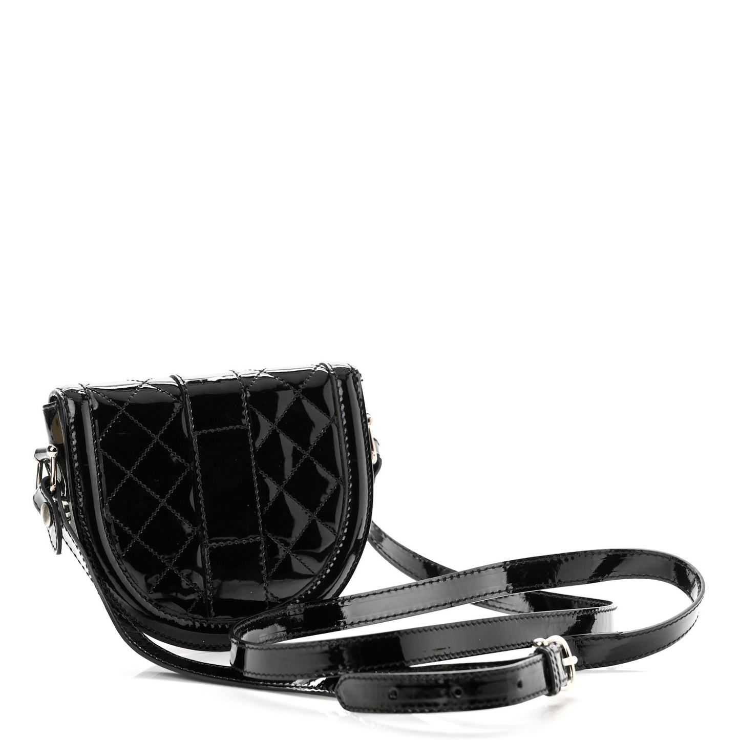 Patent Calfskin Quilted Mini Crossbody Bag Black