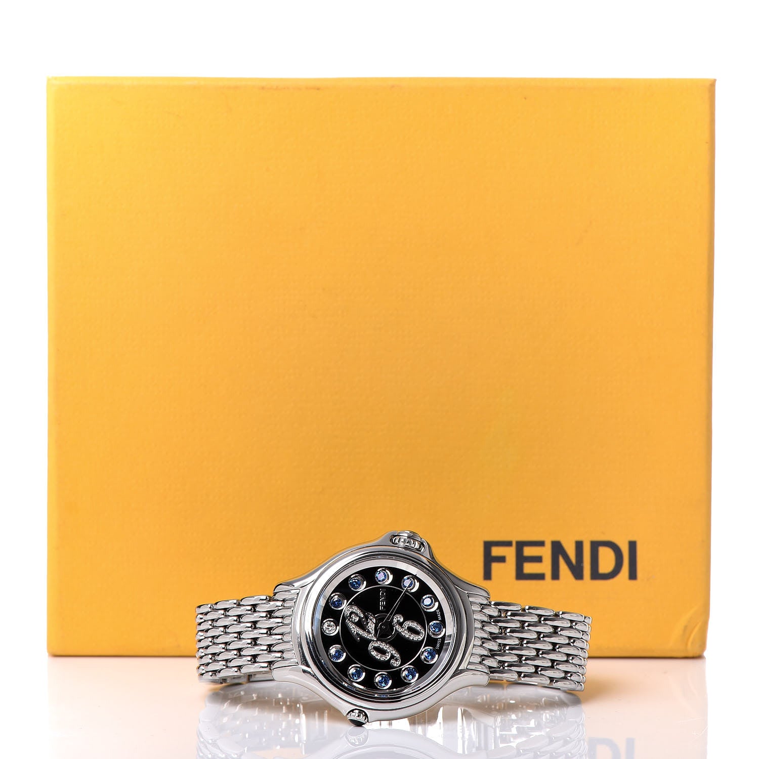 Fendi Stainless Steel Diamond Pave Topaz 33mm Crazy Carats Quartz Watch Black 10 of 10