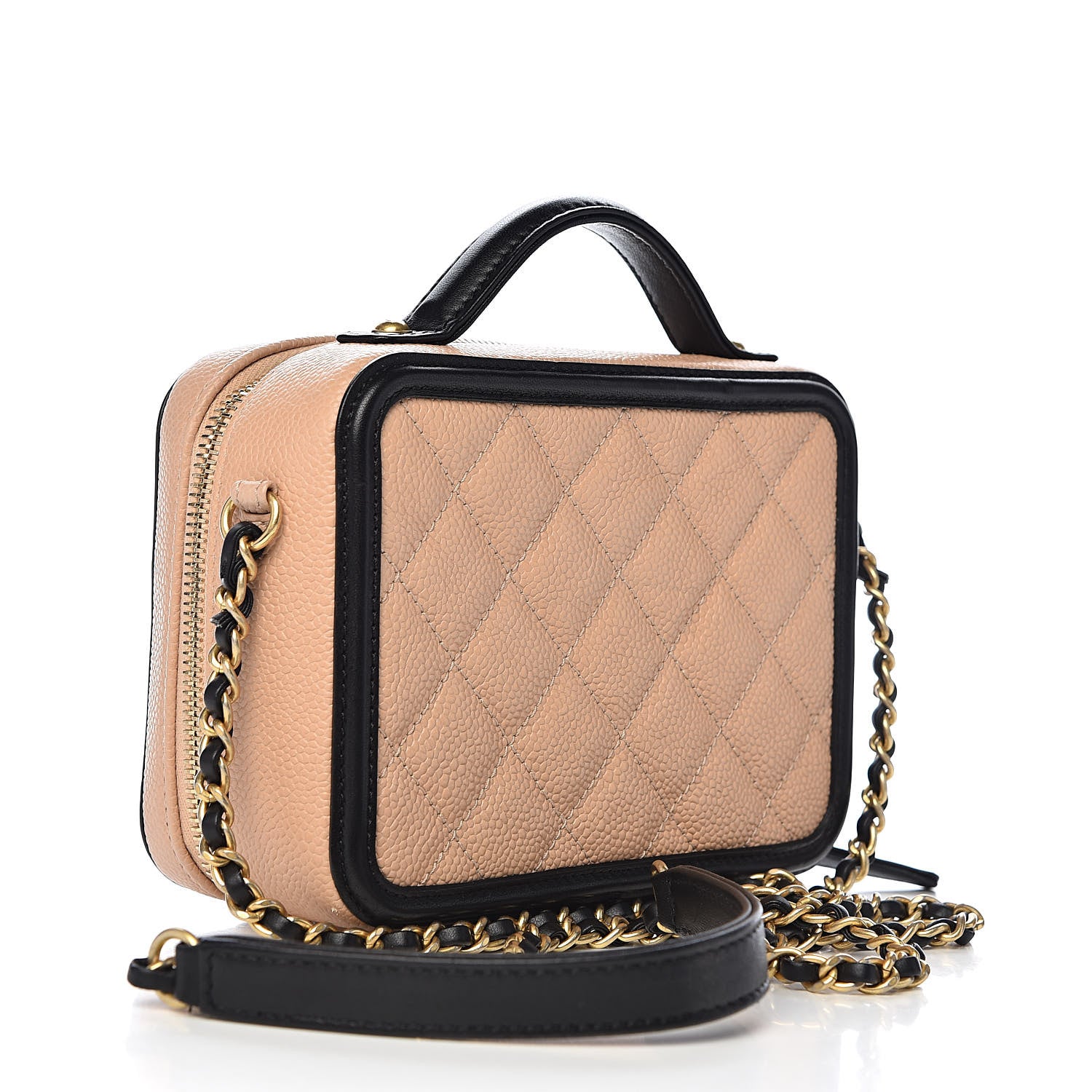 Chanel Caviar Quilted Small CC Filigree Vanity Case Beige Black 3 of 10