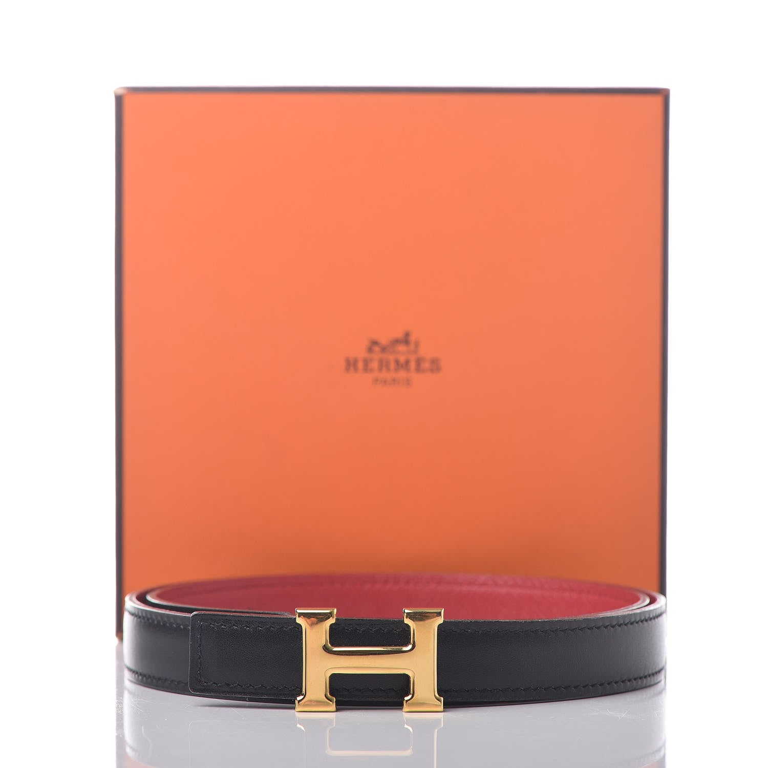 Hermes Box Courchevel 18mm H Belt 70 Rouge Vif Black 8 of 8