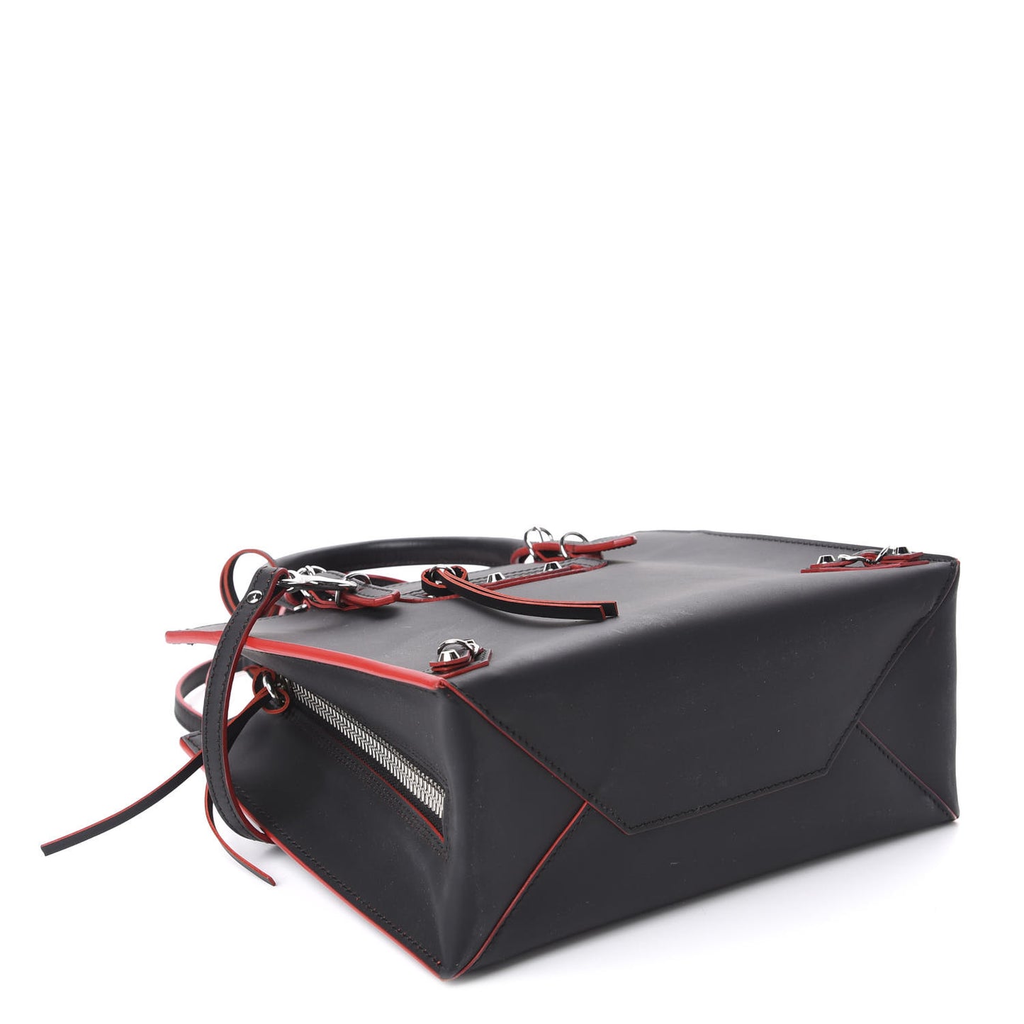 Rubberized Calfskin Papier Mini A4 Zip Around Tote Black Red