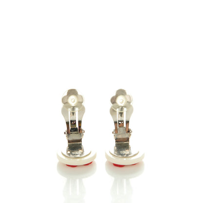 Chanel Resin CC Clover Clip On Earrings Red White 3 of 4